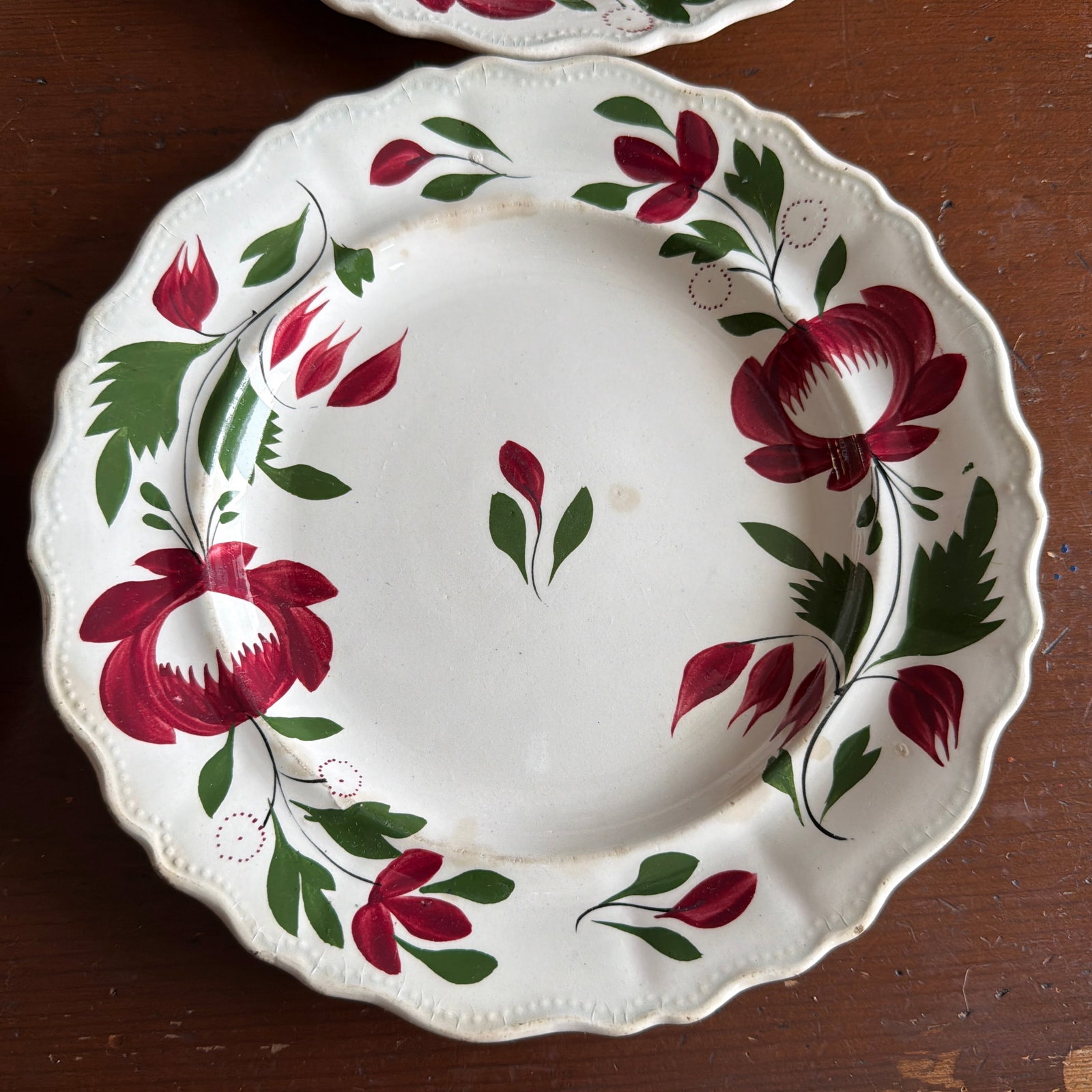 A Very Nice Set of 7 of Antique Staffordshire Early Adam's Rose Plates, Circa 1830 - 11