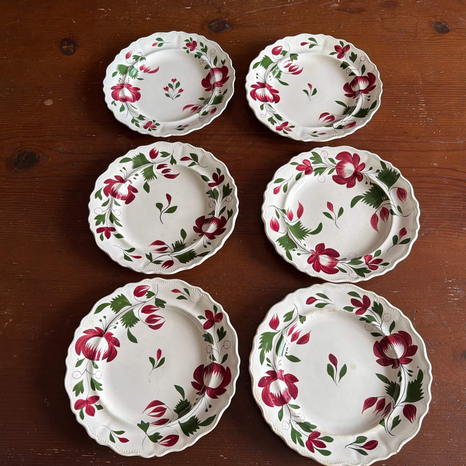 A Very Nice Set of 7 of Antique Staffordshire Early Adam's Rose Plates, Circa 1830 - 4