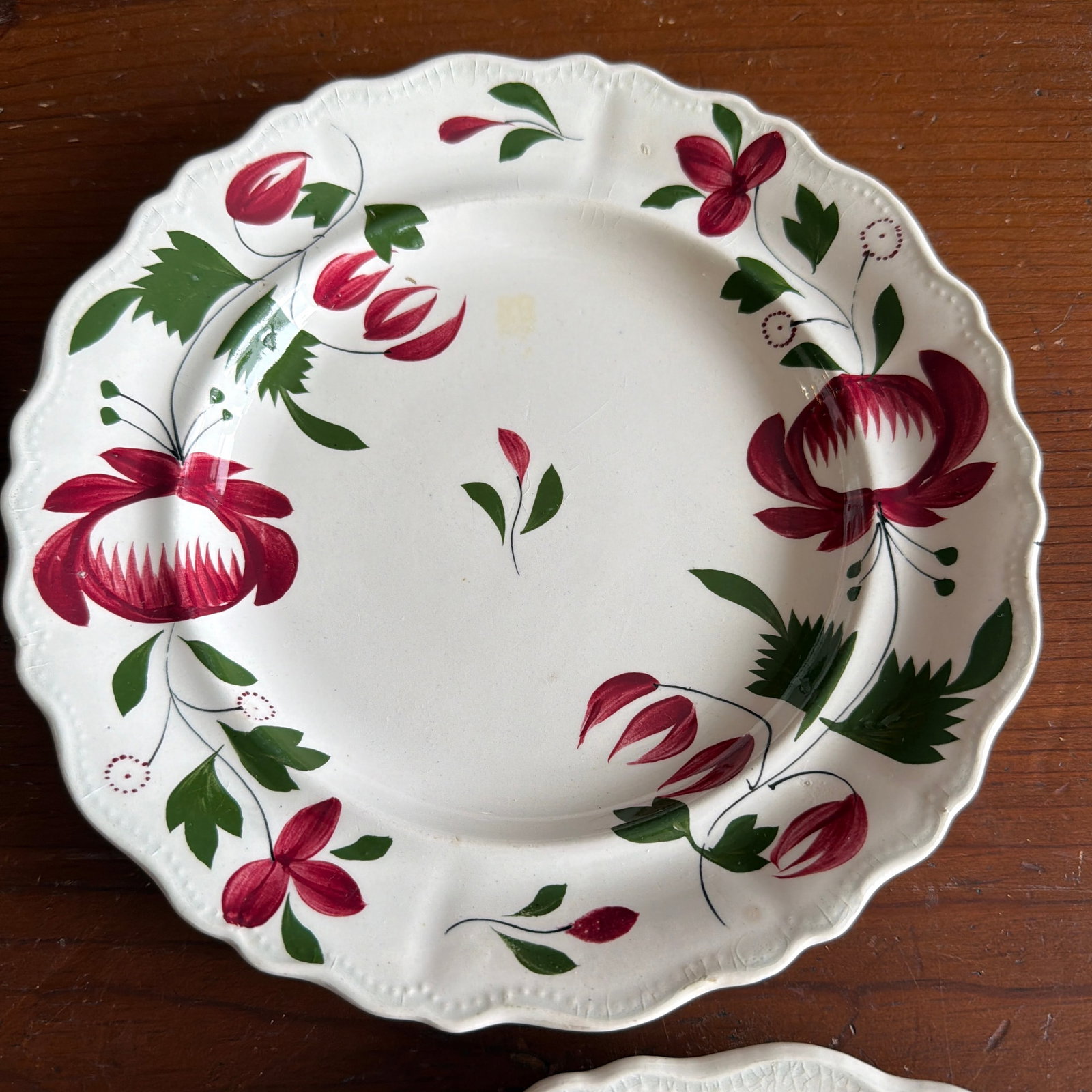 A Very Nice Set of 7 of Antique Staffordshire Early Adam's Rose Plates, Circa 1830 - 7