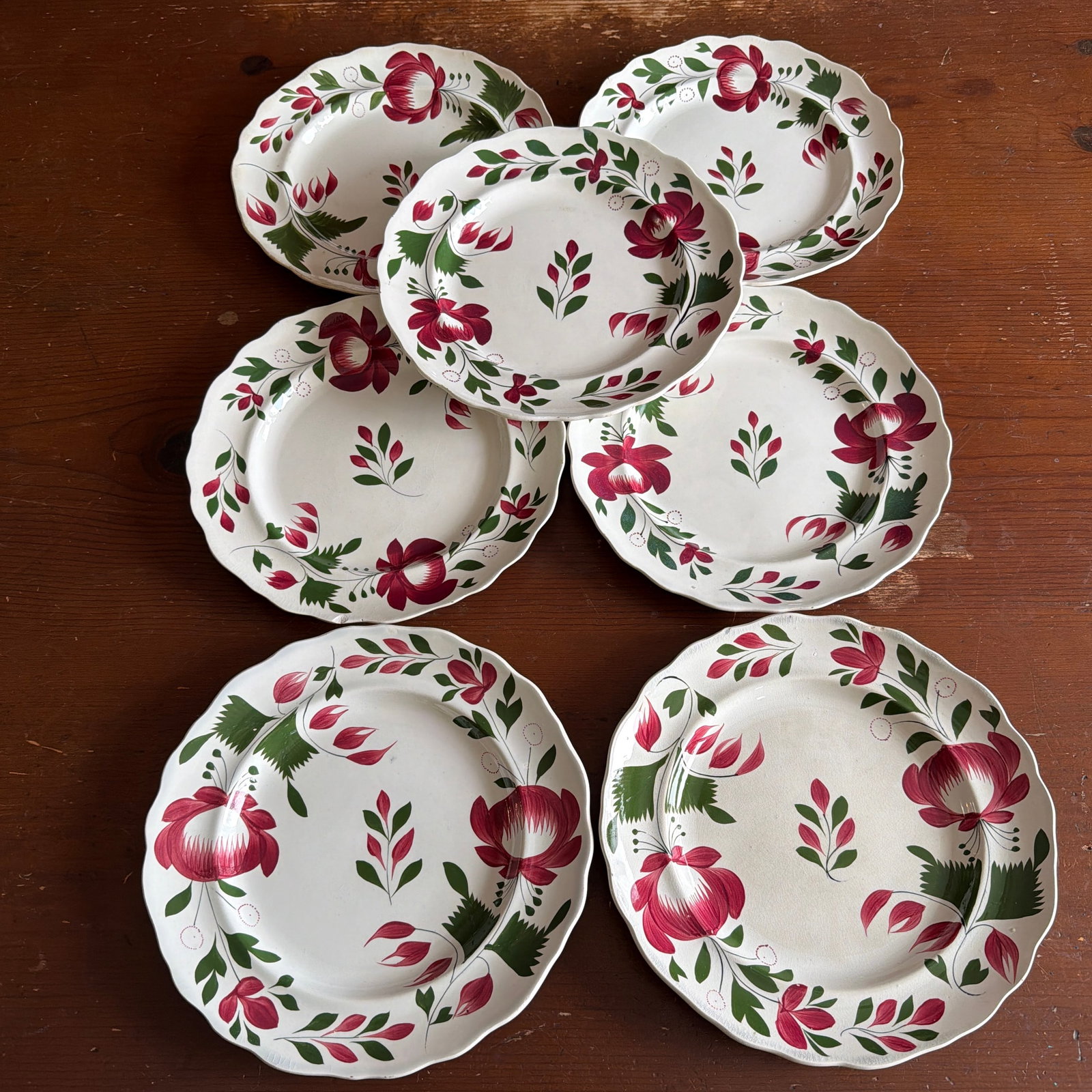 A Very Nice Set of 7 of Antique Staffordshire Early Adam's Rose Plates, Circa 1830 - 12