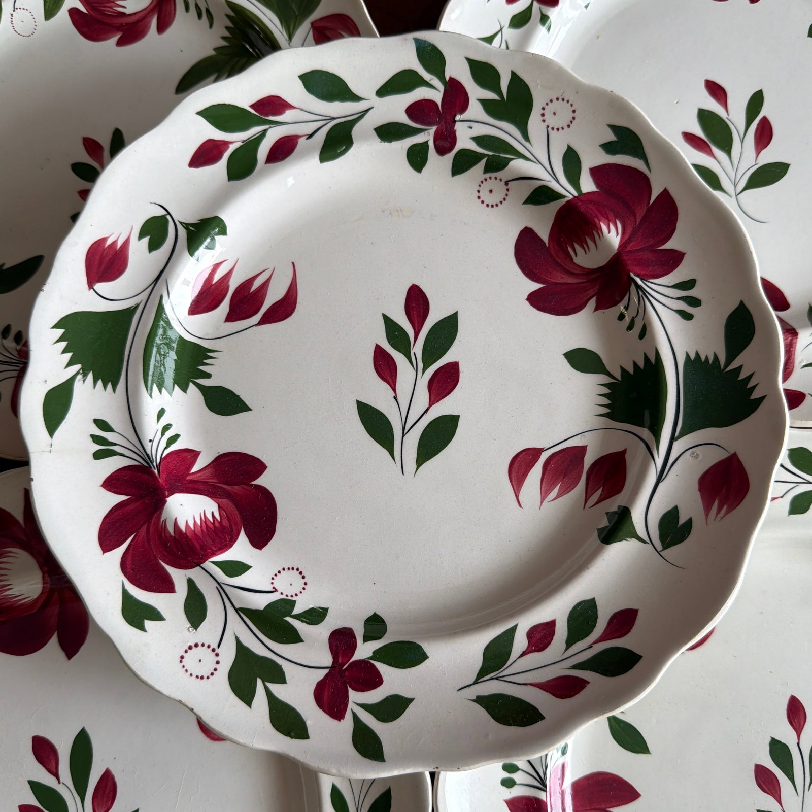 A Very Nice Set of 7 of Antique Staffordshire Early Adam's Rose Plates, Circa 1830 - 2
