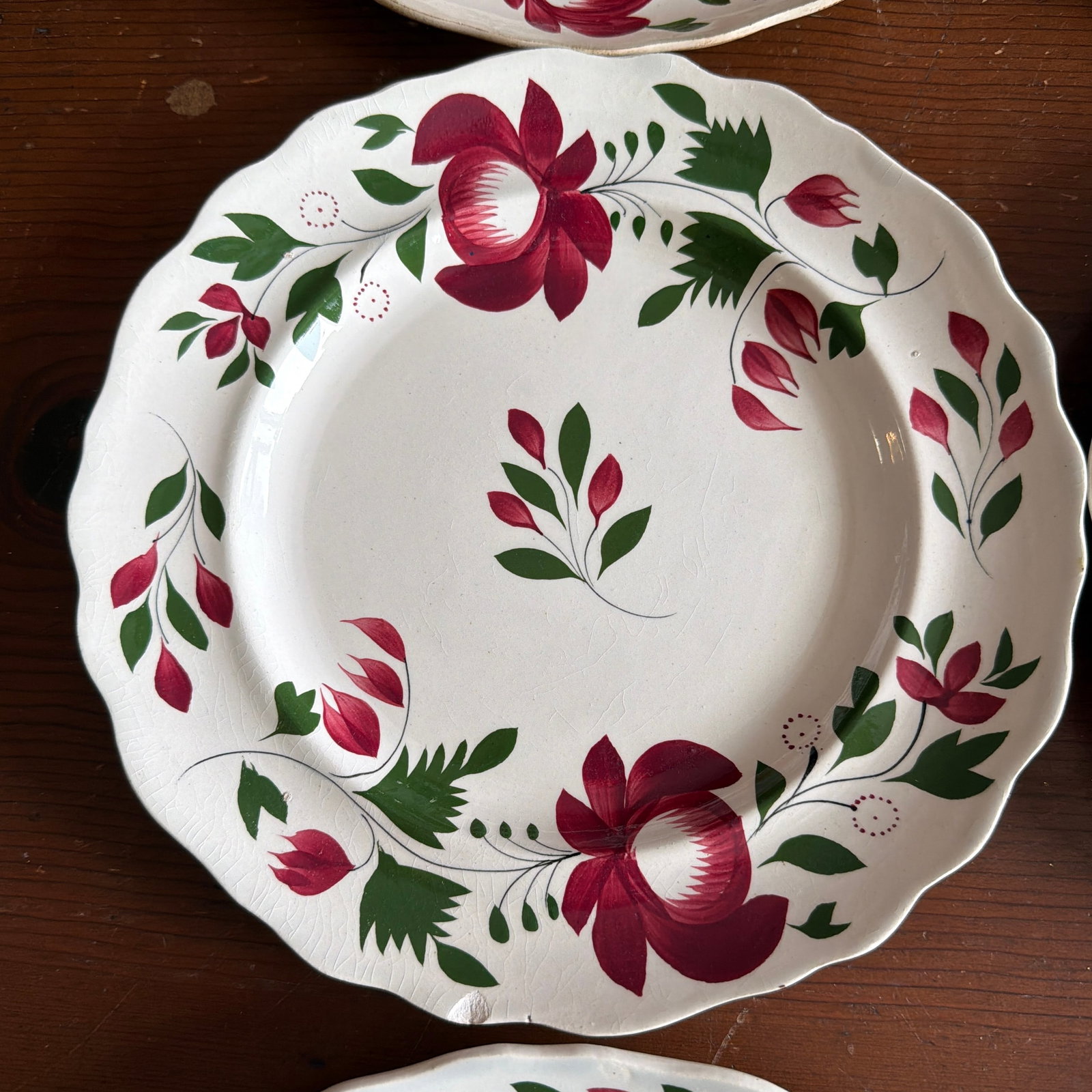 A Very Nice Set of 7 of Antique Staffordshire Early Adam's Rose Plates, Circa 1830 - 4