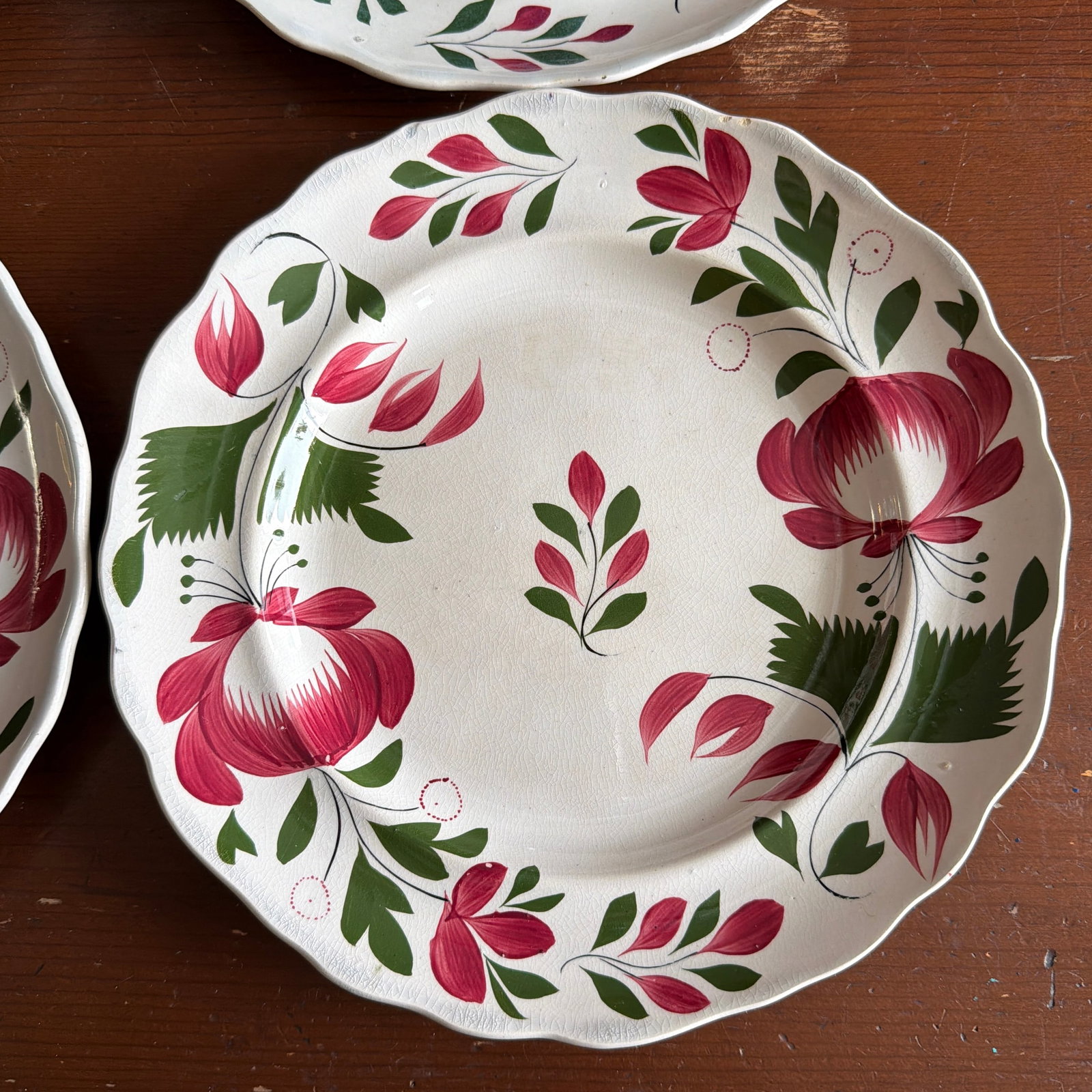 A Very Nice Set of 7 of Antique Staffordshire Early Adam's Rose Plates, Circa 1830 - 7