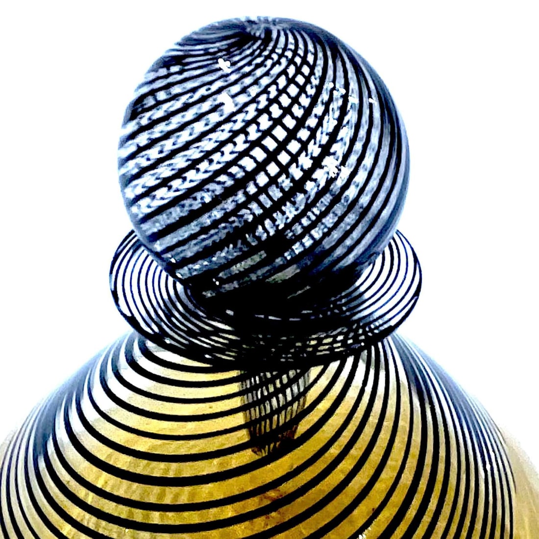 1960's Murano Attributed Latticino Glass Amber/Black Swirl Decanter Trio - 10