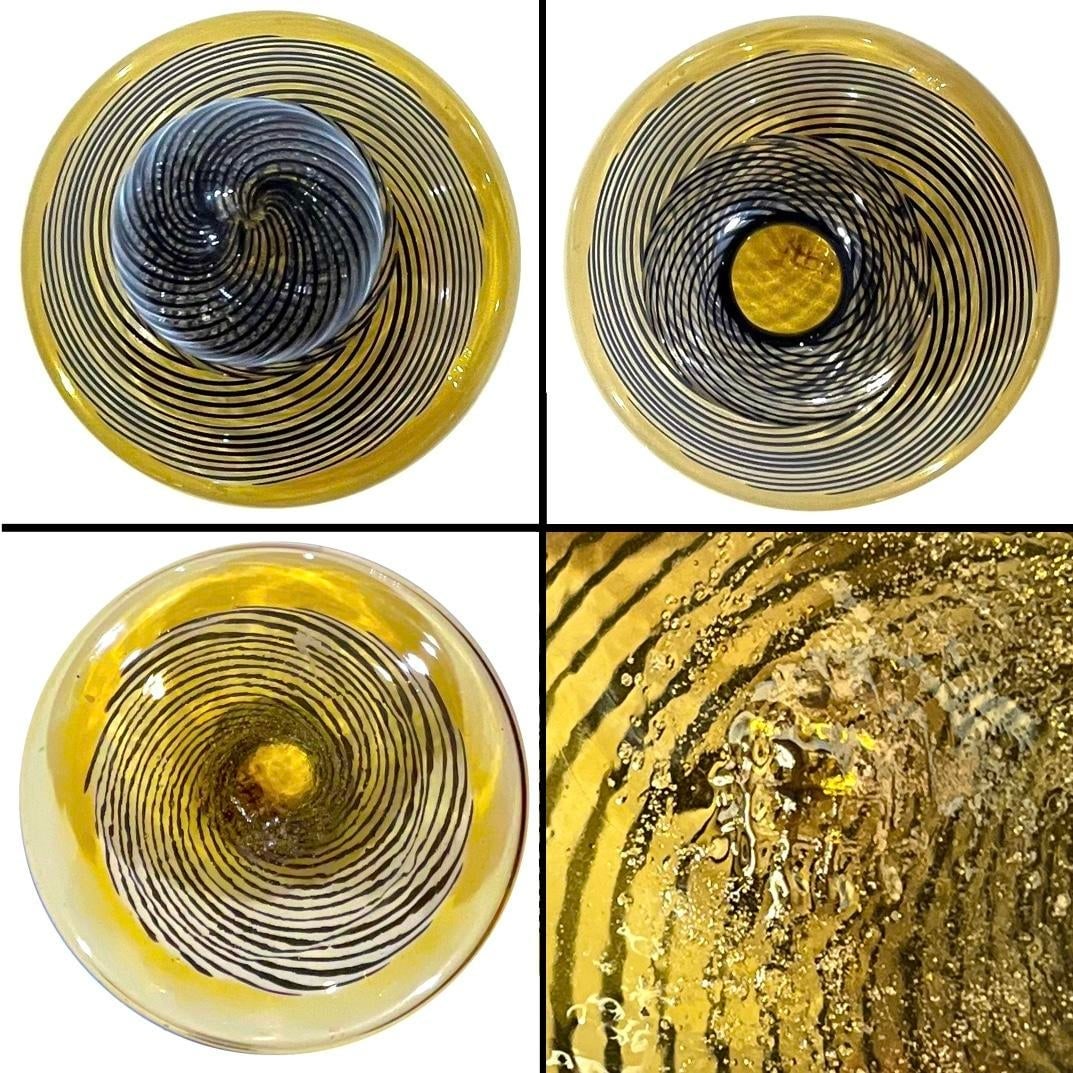1960's Murano Attributed Latticino Glass Amber/Black Swirl Decanter Trio - 11