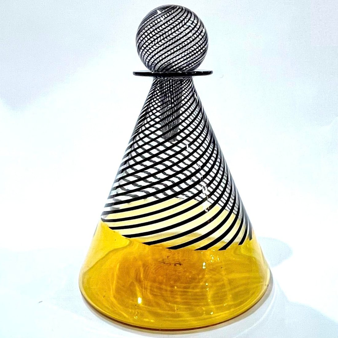 1960's Murano Attributed Latticino Glass Amber/Black Swirl Decanter Trio - 6