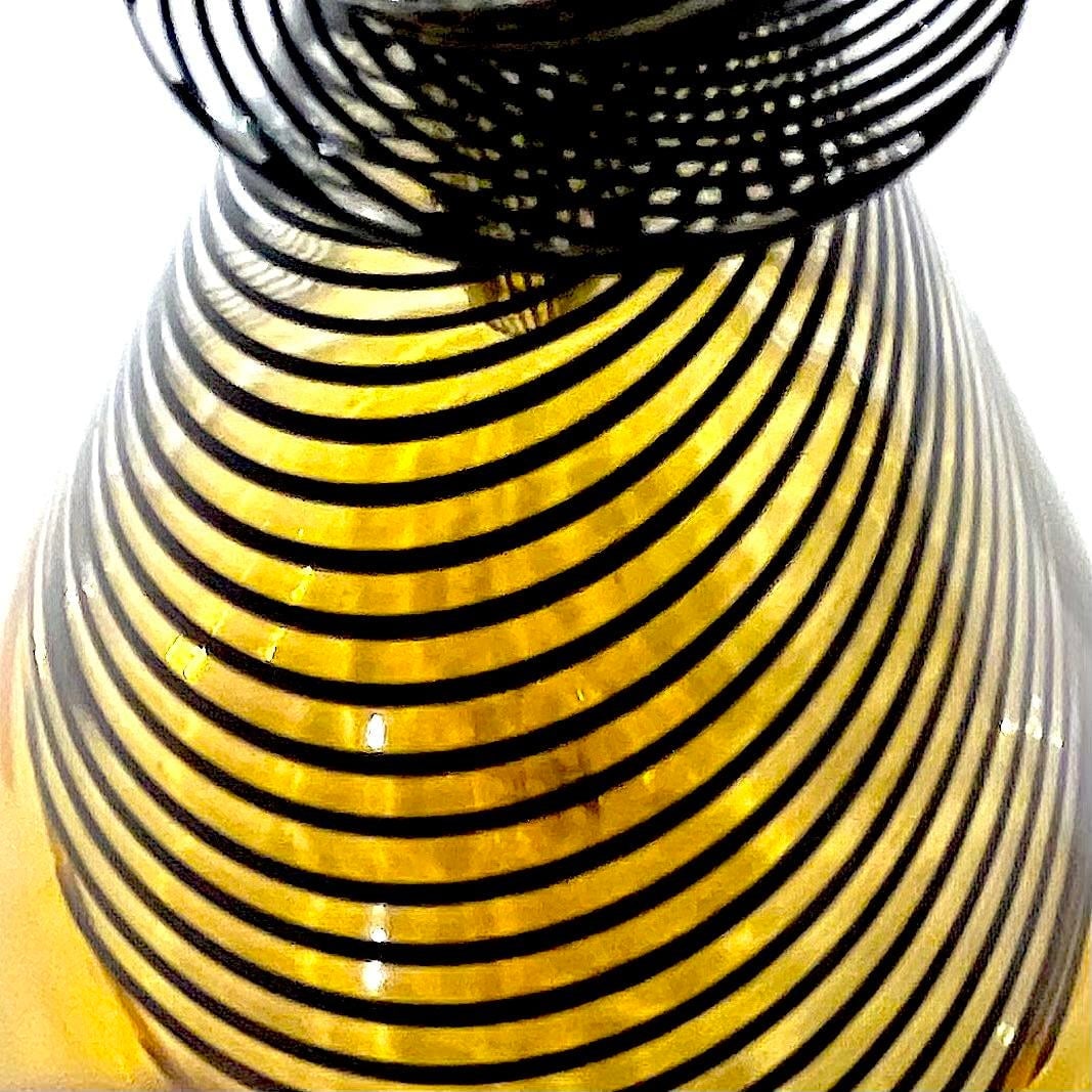 1960's Murano Attributed Latticino Glass Amber/Black Swirl Decanter Trio - 7