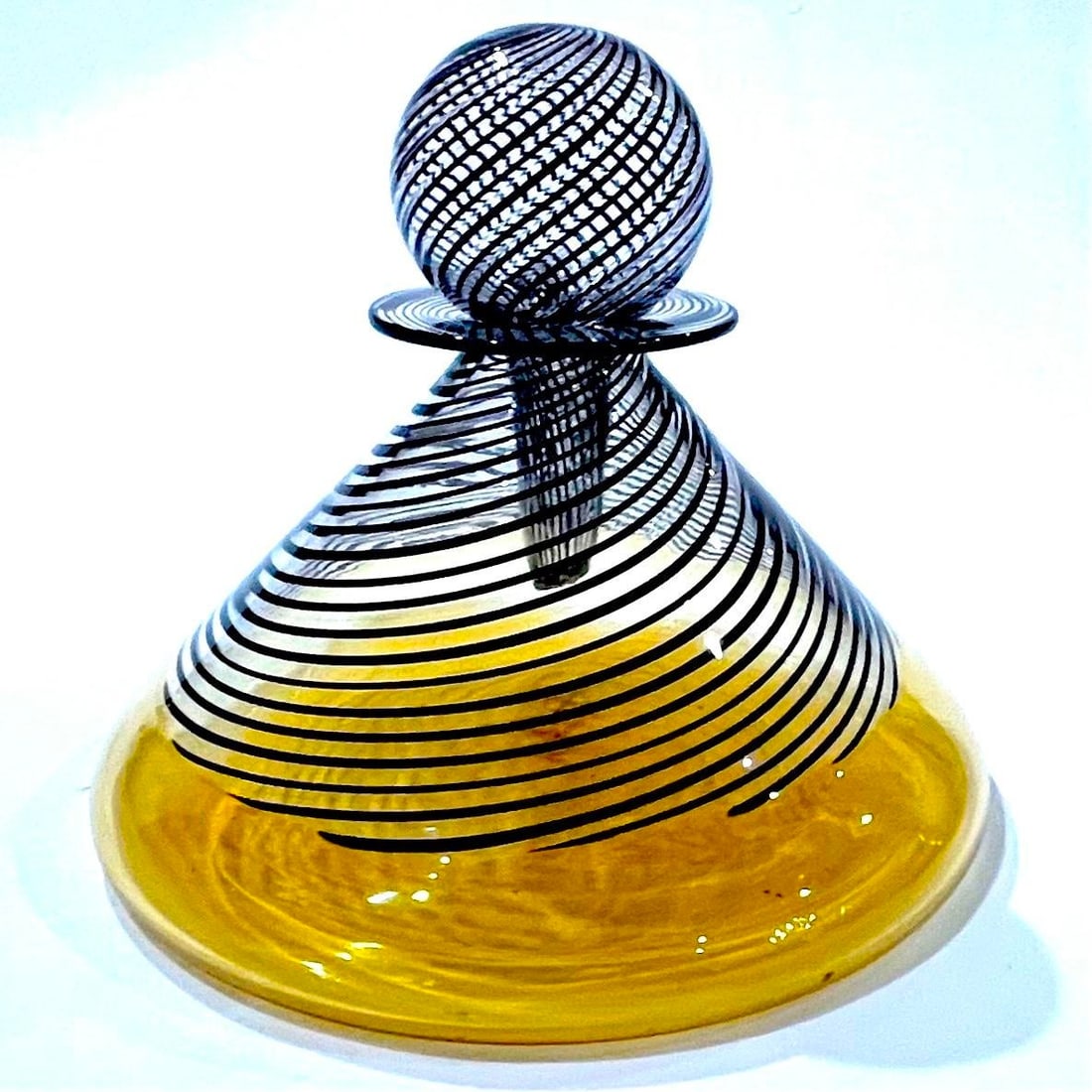 1960's Murano Attributed Latticino Glass Amber/Black Swirl Decanter Trio - 9