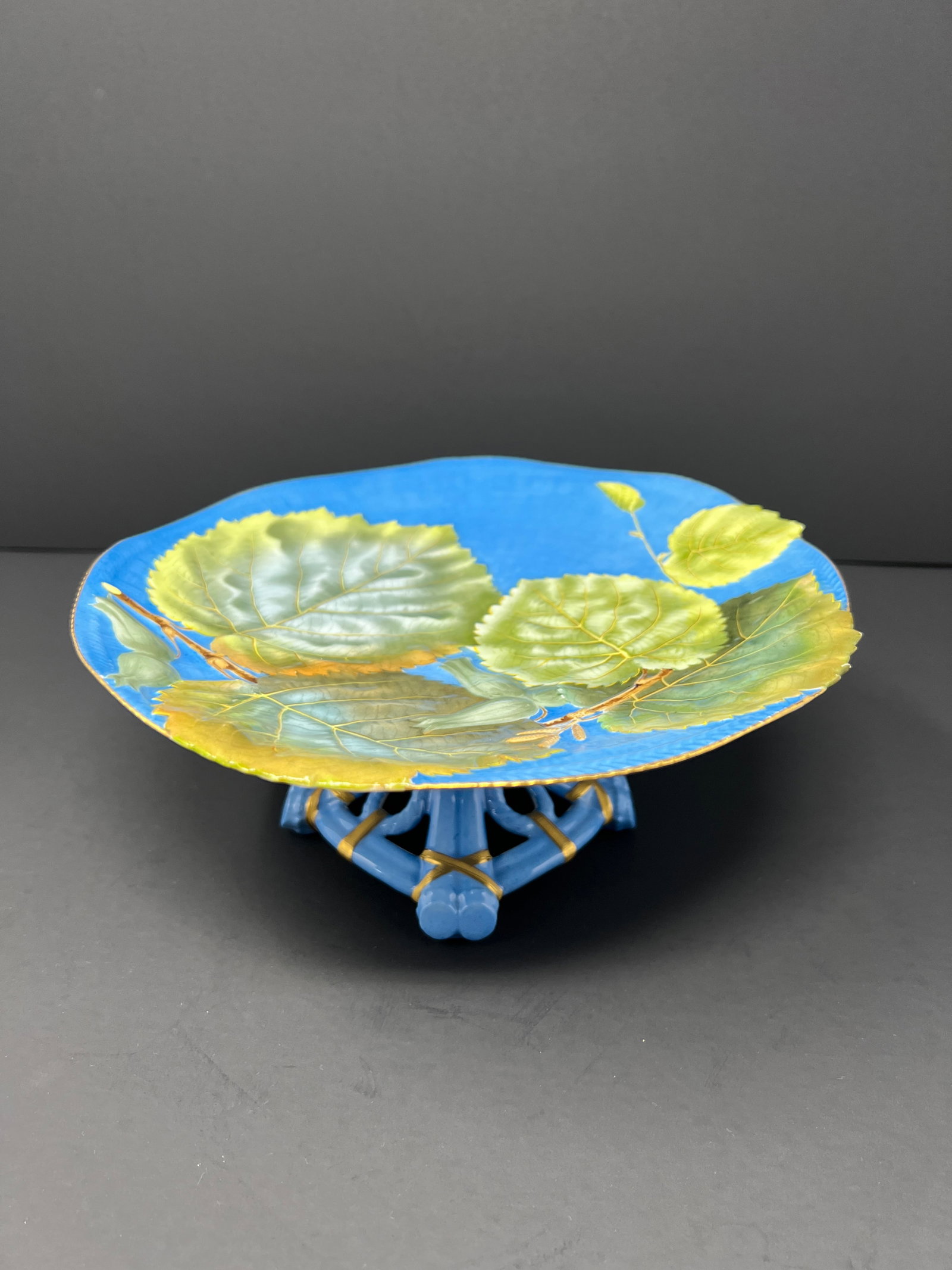 Pair of Italian Renata Depose Metallica Glaze Footed Compotes With Aspen Leaf Motif, Mid-Century - 10