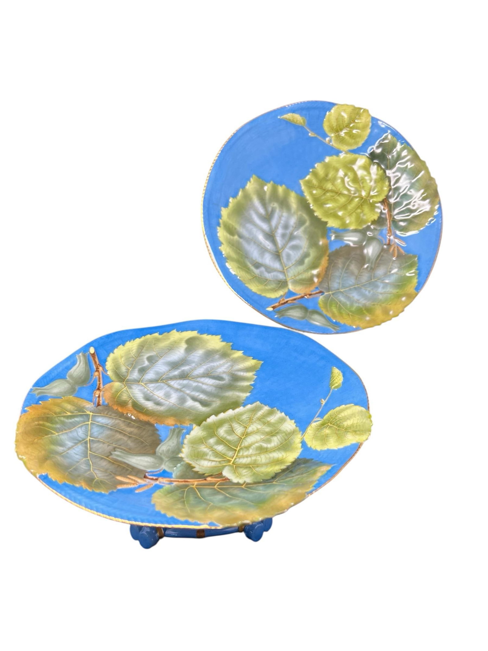 Pair of Italian Renata Depose Metallica Glaze Footed Compotes With Aspen Leaf Motif, Mid-Century - 11