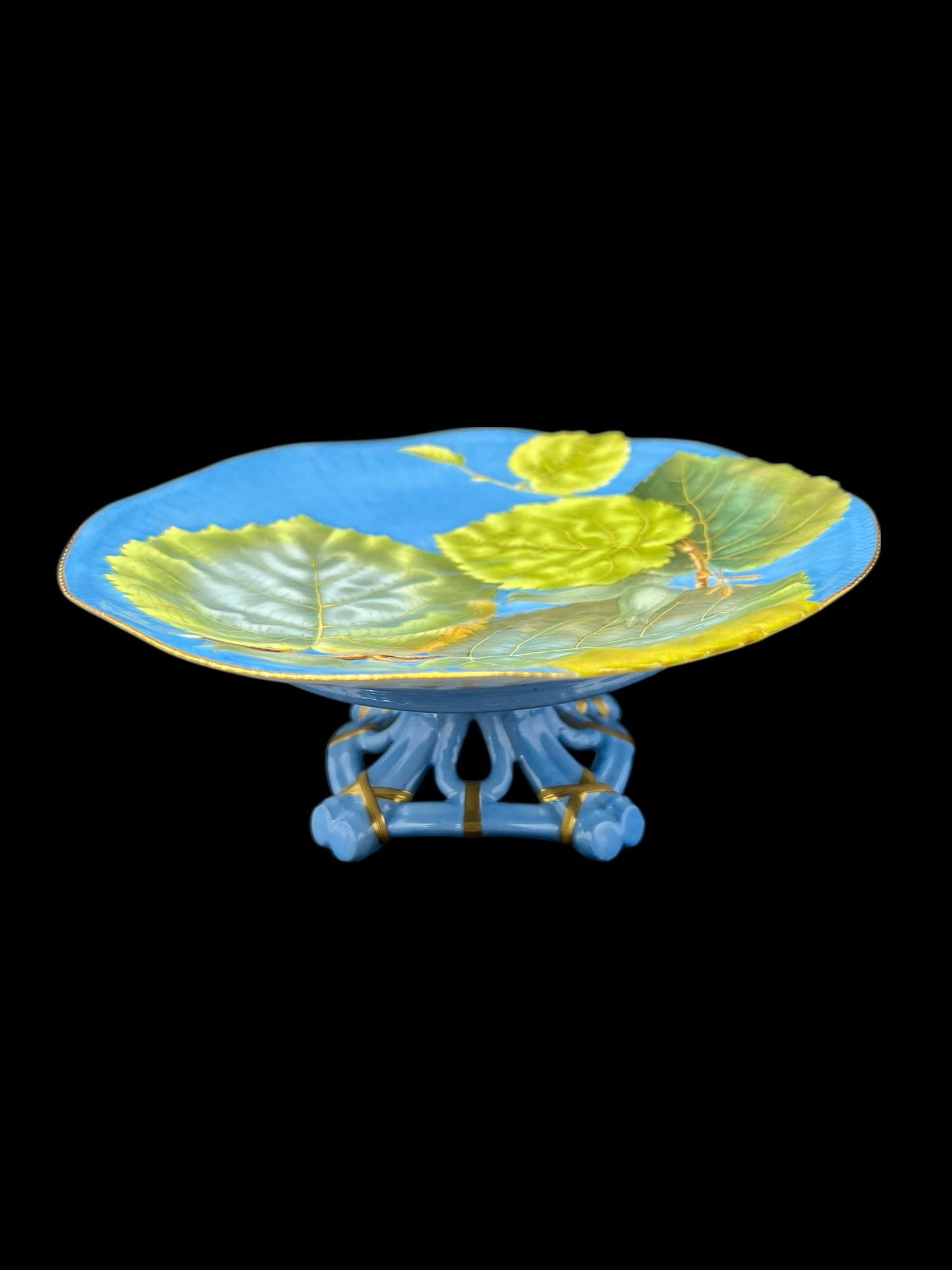 Pair of Italian Renata Depose Metallica Glaze Footed Compotes With Aspen Leaf Motif, Mid-Century - 2