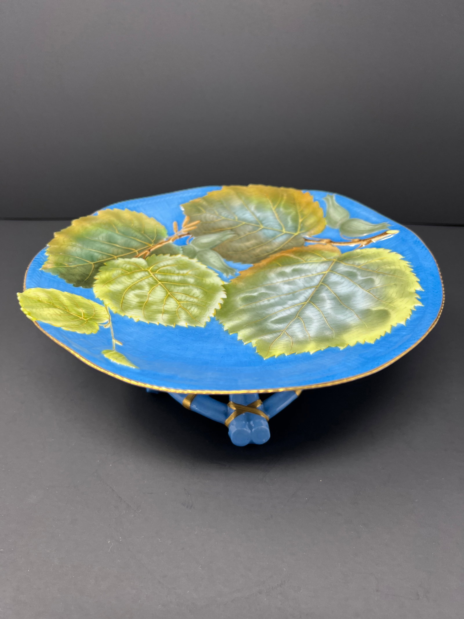 Pair of Italian Renata Depose Metallica Glaze Footed Compotes With Aspen Leaf Motif, Mid-Century - 3
