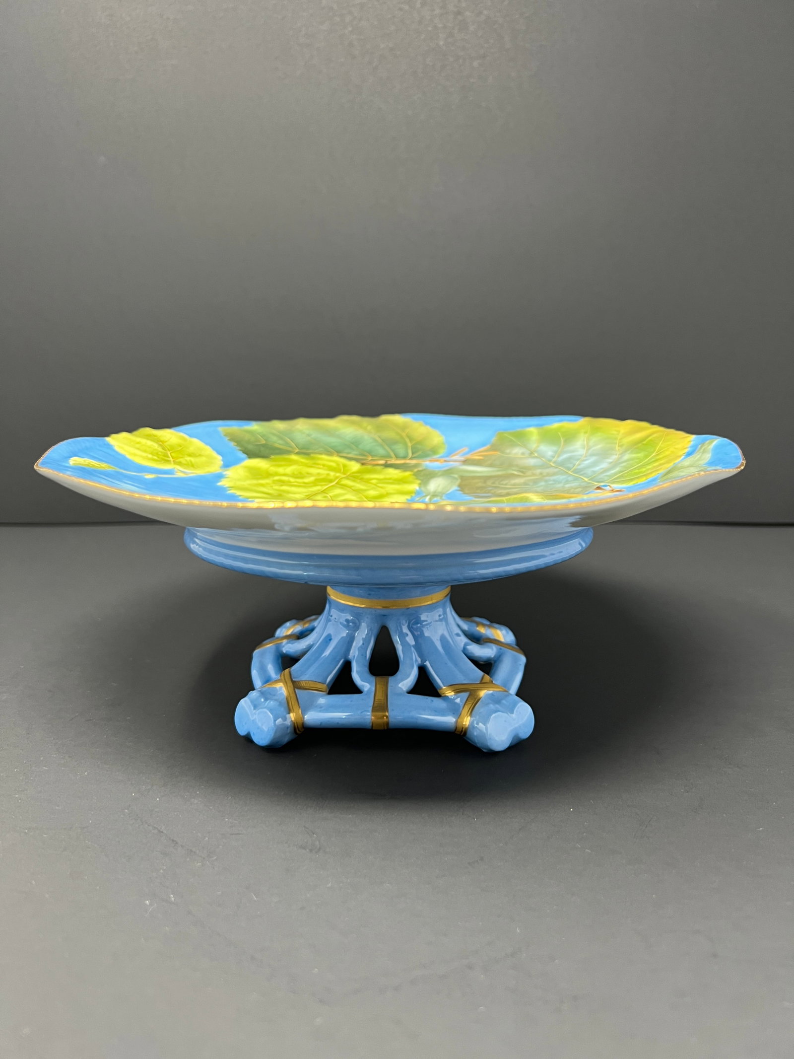 Pair of Italian Renata Depose Metallica Glaze Footed Compotes With Aspen Leaf Motif, Mid-Century - 7