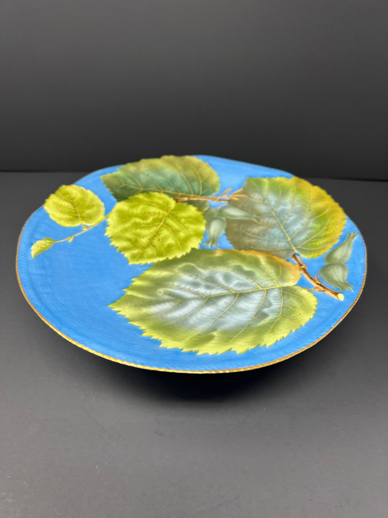 Pair of Italian Renata Depose Metallica Glaze Footed Compotes With Aspen Leaf Motif, Mid-Century - 8