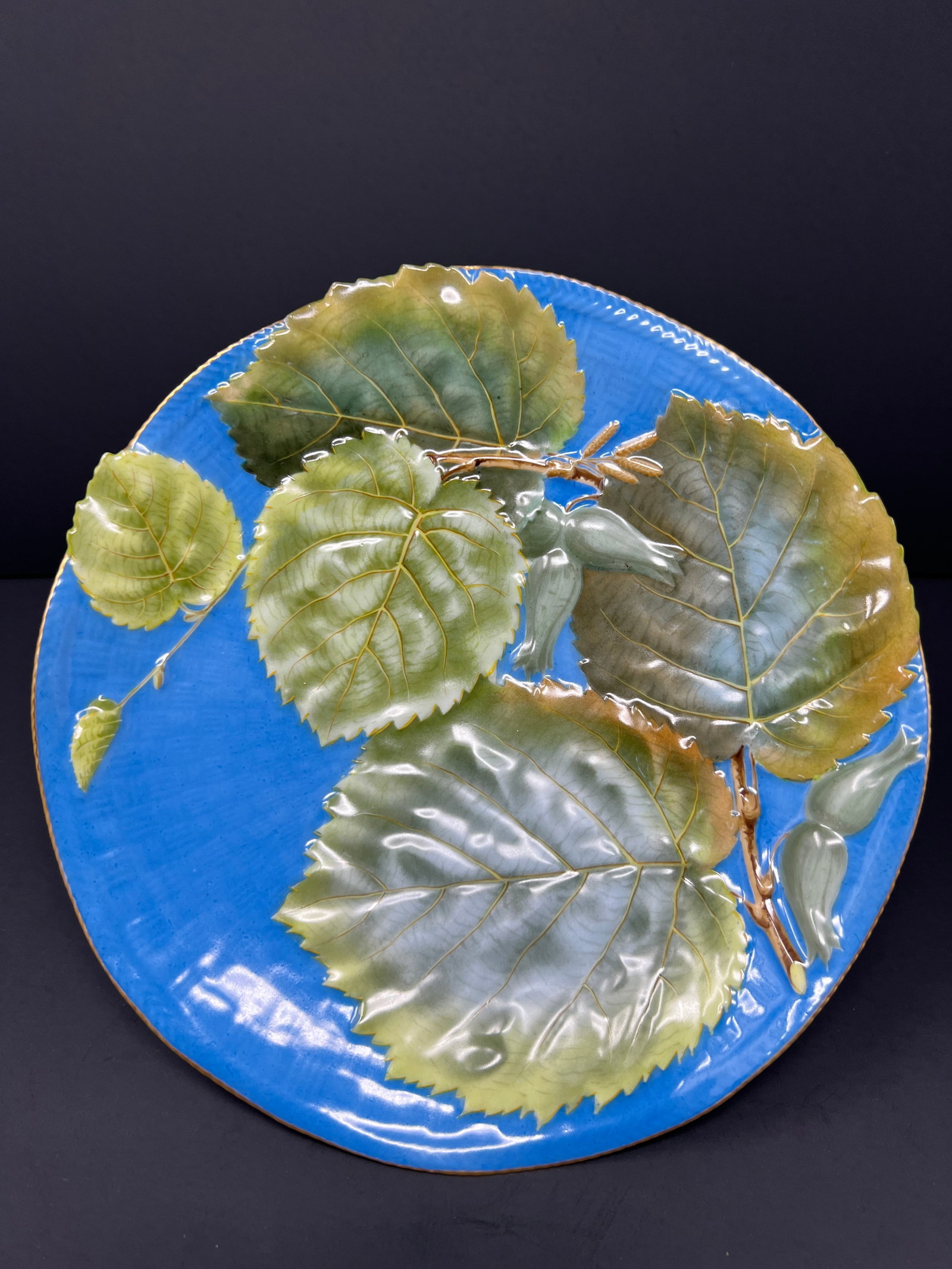 Pair of Italian Renata Depose Metallica Glaze Footed Compotes With Aspen Leaf Motif, Mid-Century - 9