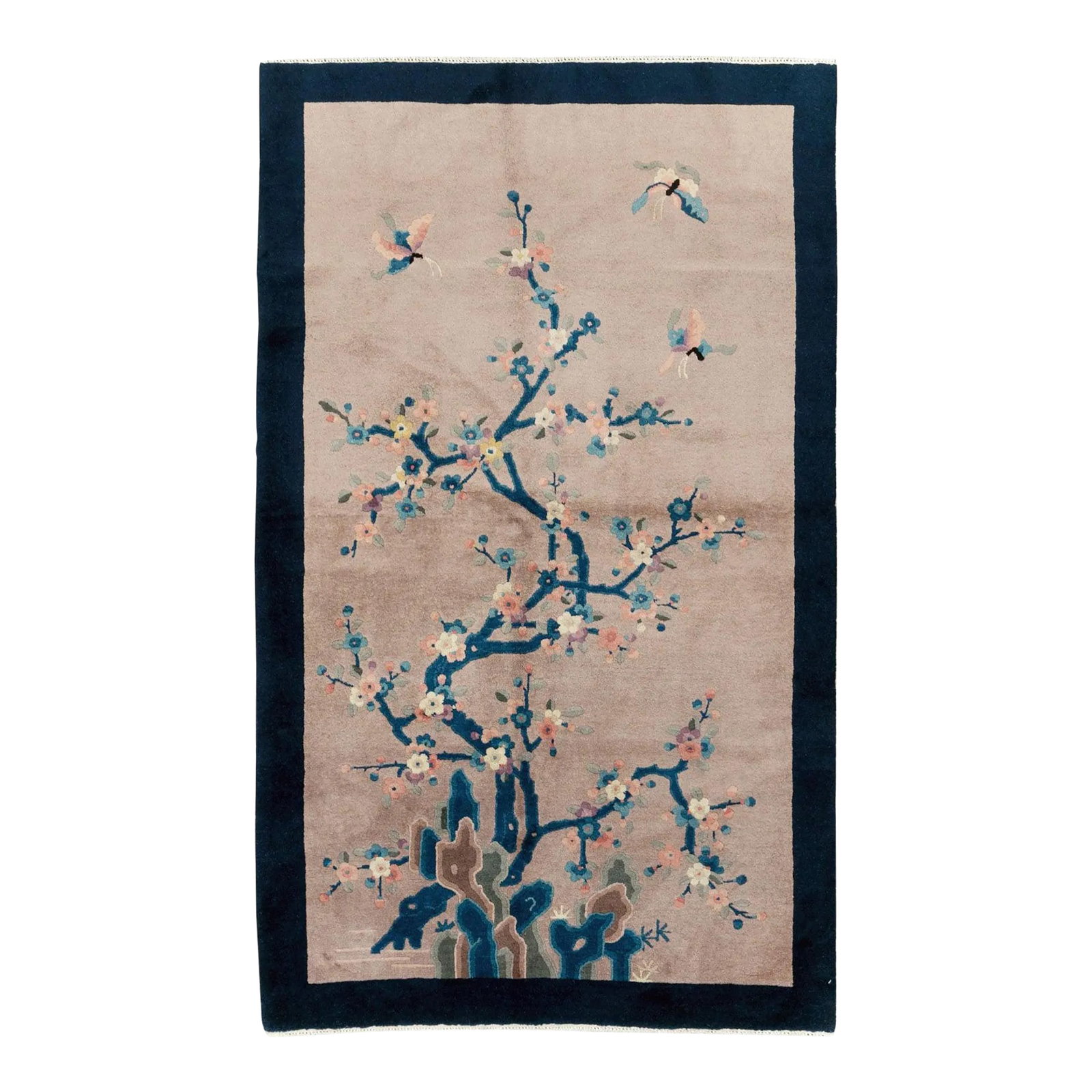 Galerie Shabab Collection Mid-20th Century Handmade Chinese Art Deco Accent Rug: A vintage Chinese Art Deco accent rug handmade during the mid-20th century. Measures: 4' 3" x 6' 11". Condition: Alterations: Original Condition Unaltered Imperfections: Some Imperfections Condition