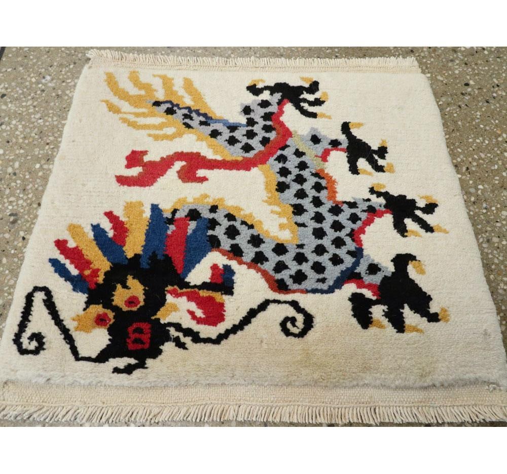 Galerie Shabab Collection Mid-20th Century Handmade Chinese Art Deco Pictorial Dragon Throw Rug - 2