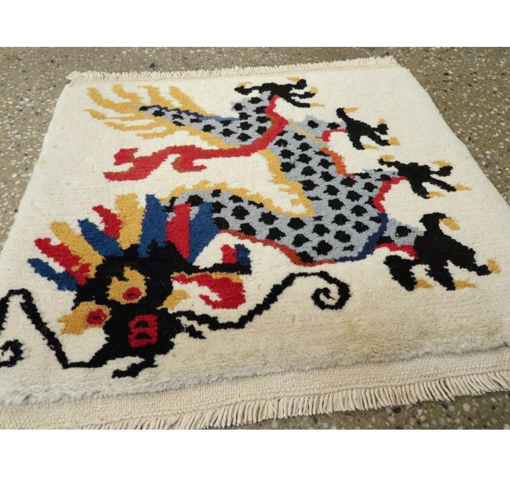 Galerie Shabab Collection Mid-20th Century Handmade Chinese Art Deco Pictorial Dragon Throw Rug - 3