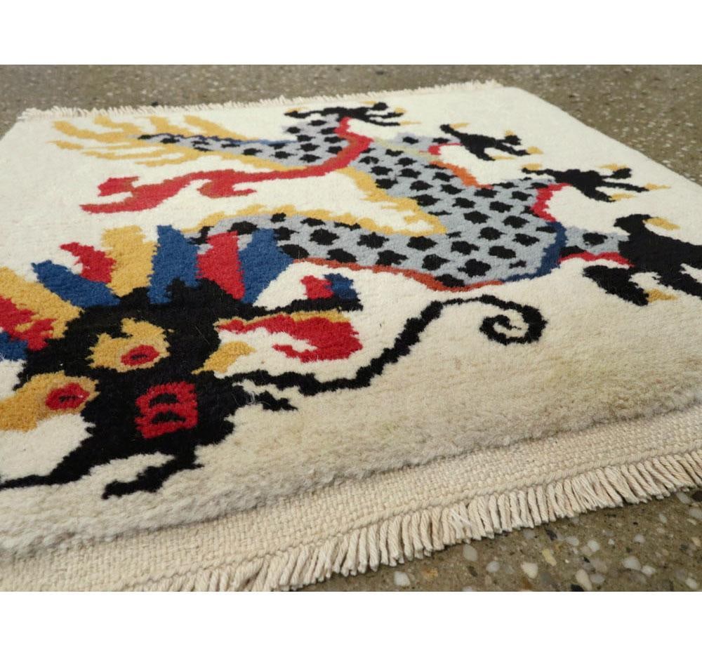Galerie Shabab Collection Mid-20th Century Handmade Chinese Art Deco Pictorial Dragon Throw Rug - 4