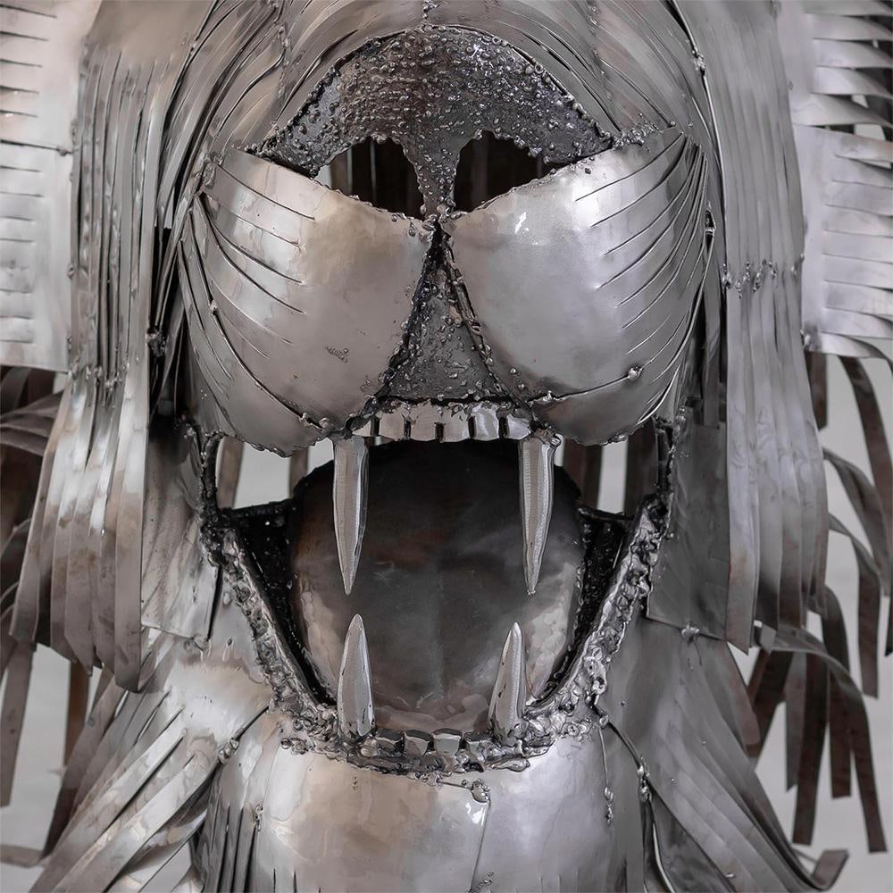 Contemporary Recycled Steel Lion Head Sculpture, Handcrafted, One-of-a-Kind - 5