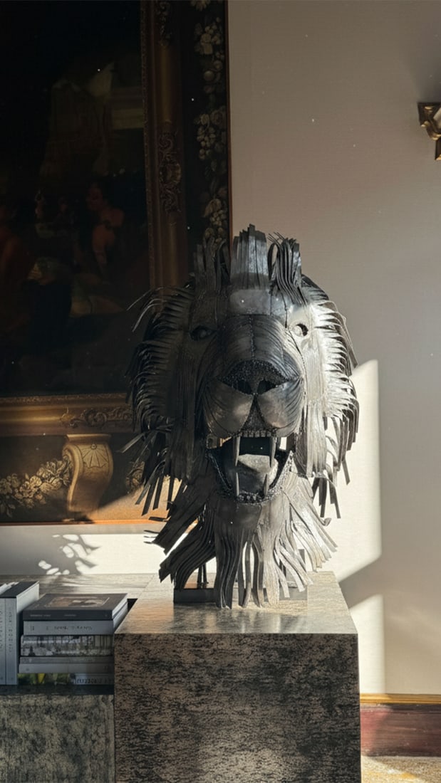 Contemporary Recycled Steel Lion Head Sculpture, Handcrafted, One-of-a-Kind - 8