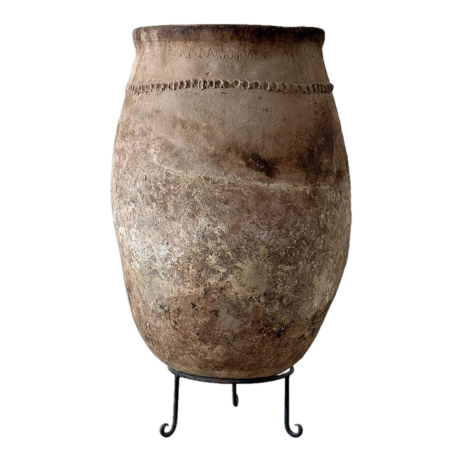 Early 20th Century Antique Berber Unglazed Clay Storage Vessel, Morocco: Antique Berber unglazed clay storage Vessel from Morocco, dating from the early 20th century, with a softly rounded form and a naturally aged surface marked by time and use. Hand-formed from natural