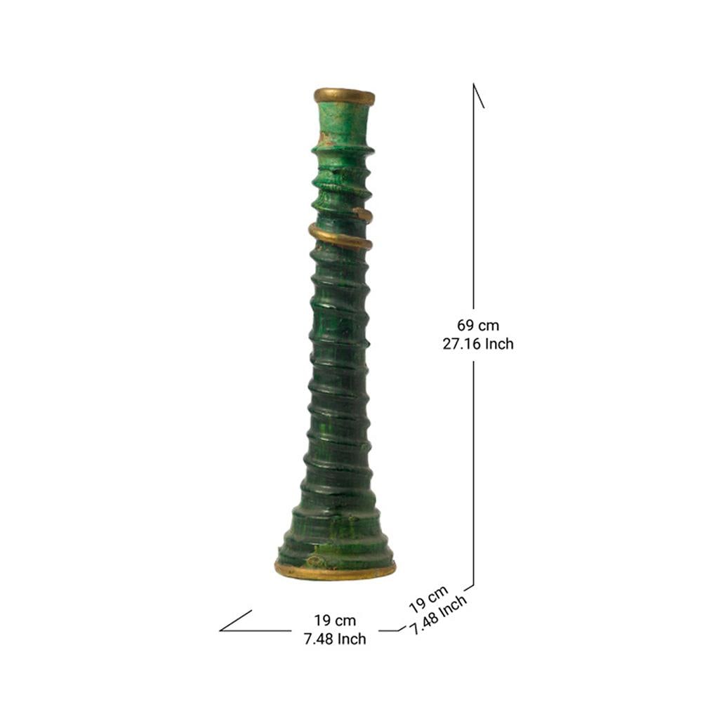 Handmade Tamegroute Green Glazed Ceramic Candlestick With Brass Details - 6