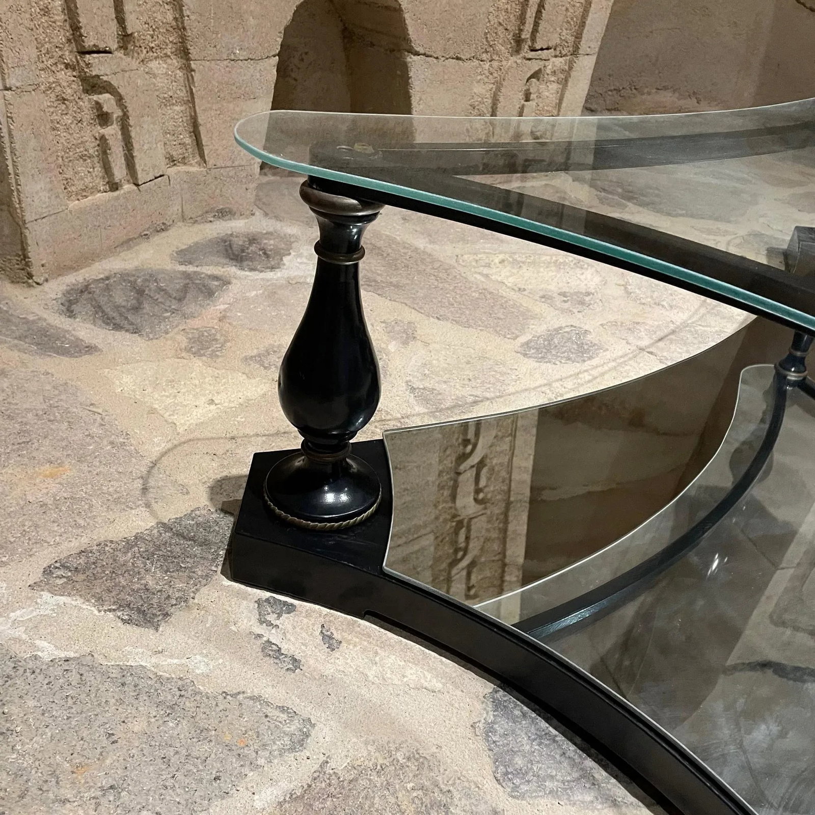 1960s Sculptural Coffee Table Glass Black Iron + Brass Arturo Pani - 10
