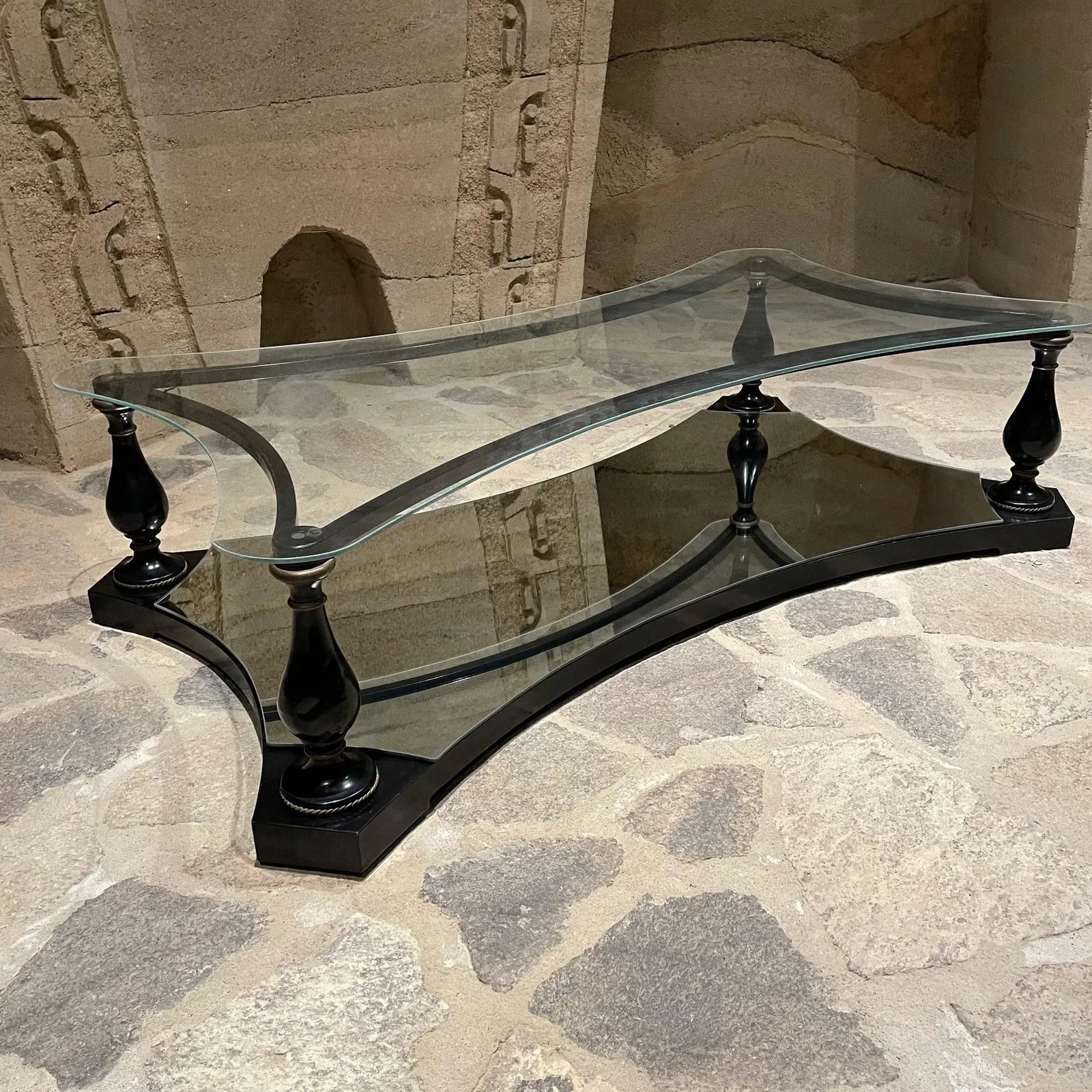1960s Sculptural Coffee Table Glass Black Iron + Brass Arturo Pani - 11