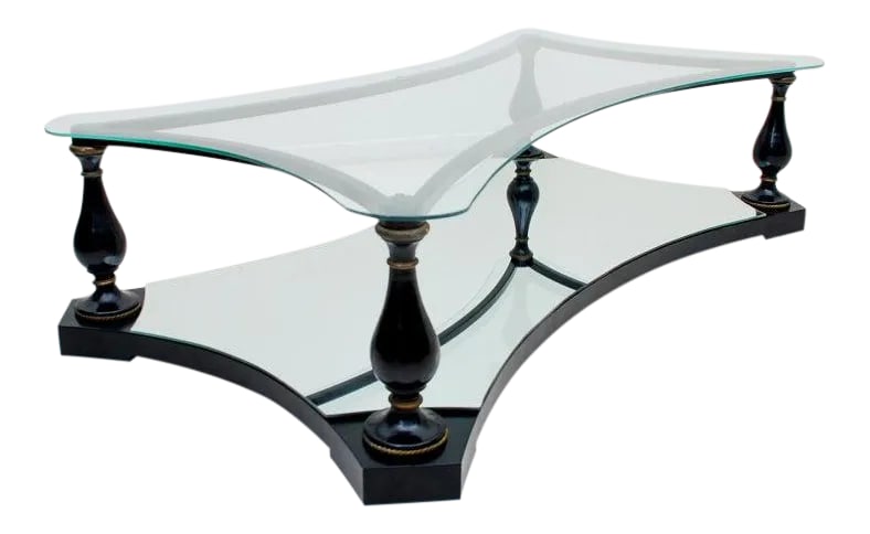 1960s Sculptural Coffee Table Glass Black Iron + Brass Arturo Pani: AMBIANIC presents Regency Black Iron Coffee Table with Braided Brass designed by Arturo Pani Mexico City 1960s. 14 tall x 53 w x 29.75 d Solid Iron frame powder coated finish in semi black. Lovely scu