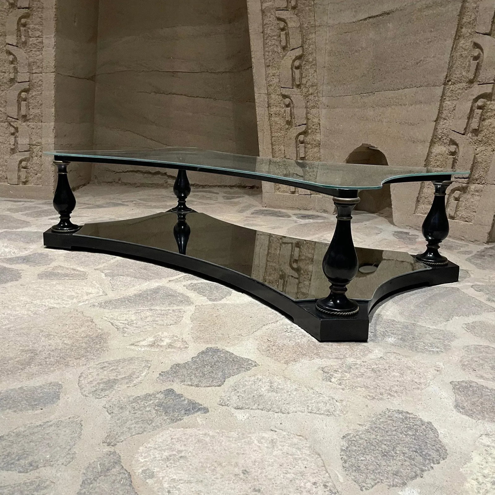1960s Sculptural Coffee Table Glass Black Iron + Brass Arturo Pani - 2