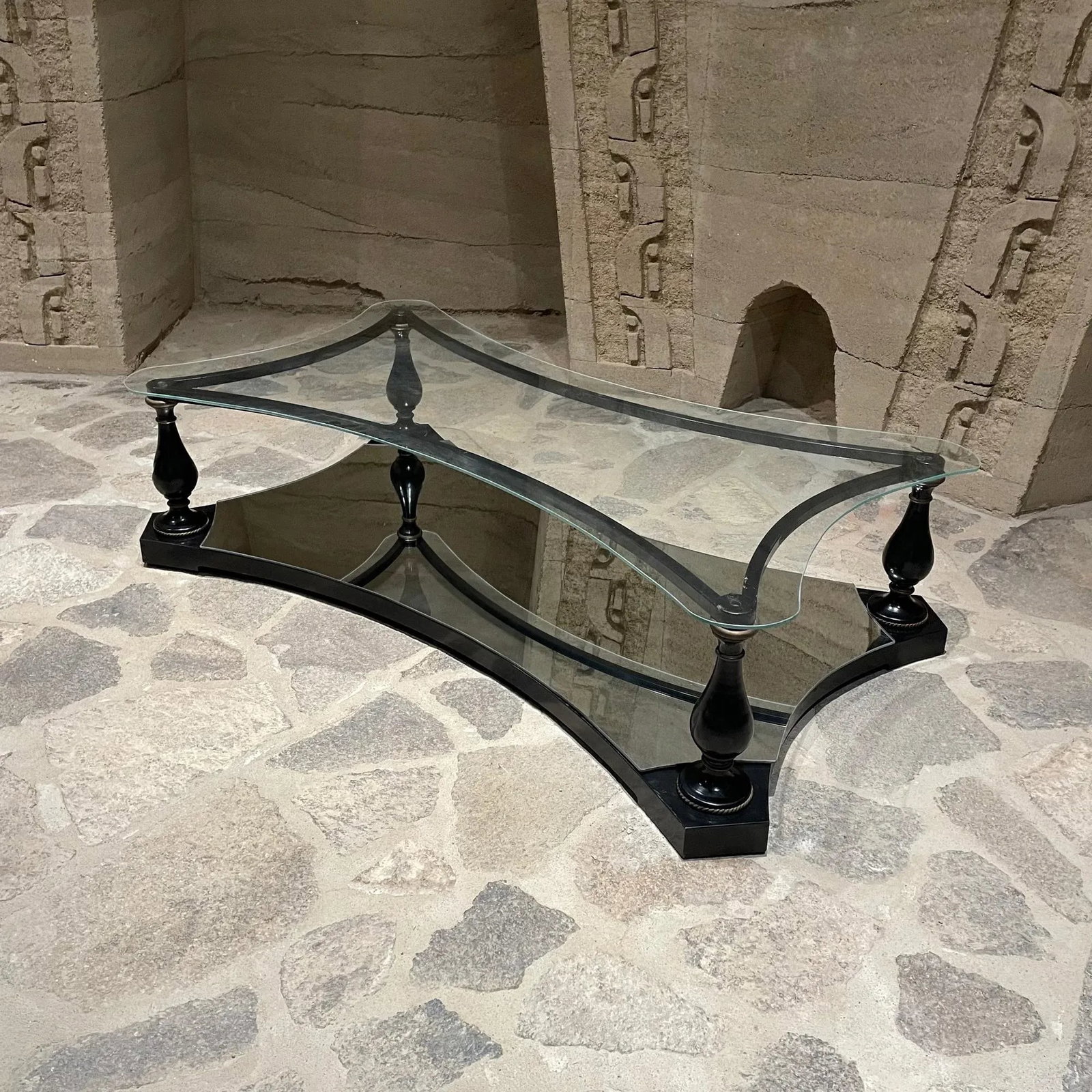 1960s Sculptural Coffee Table Glass Black Iron + Brass Arturo Pani - 3