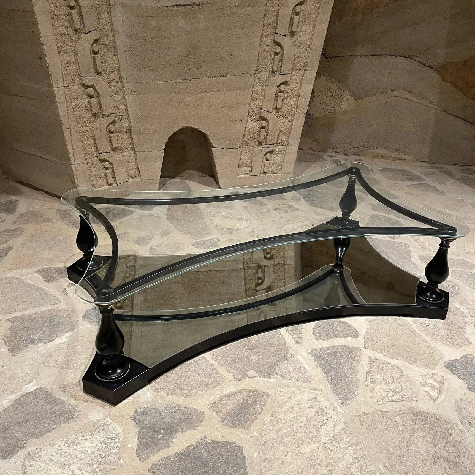 1960s Sculptural Coffee Table Glass Black Iron + Brass Arturo Pani - 4