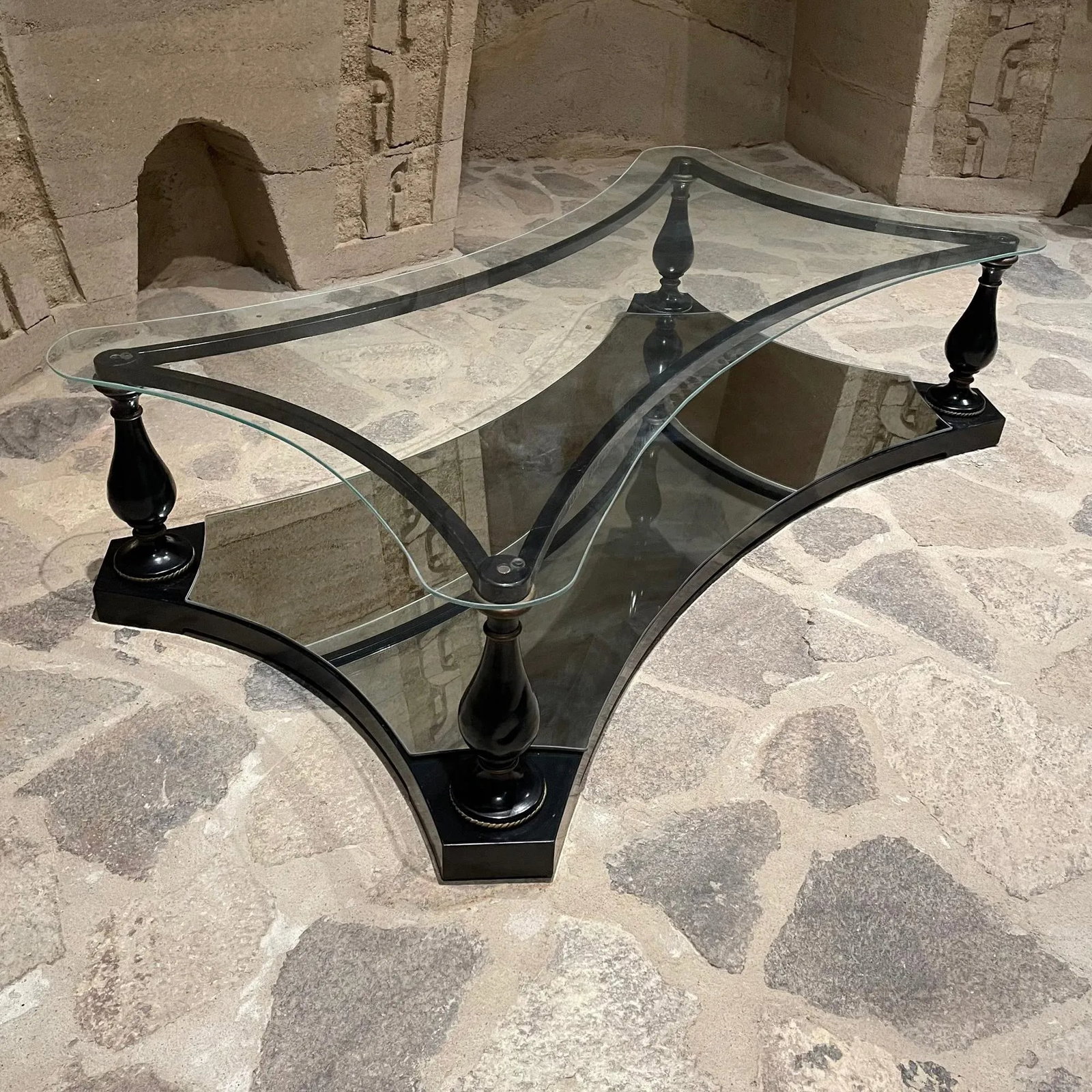 1960s Sculptural Coffee Table Glass Black Iron + Brass Arturo Pani - 7