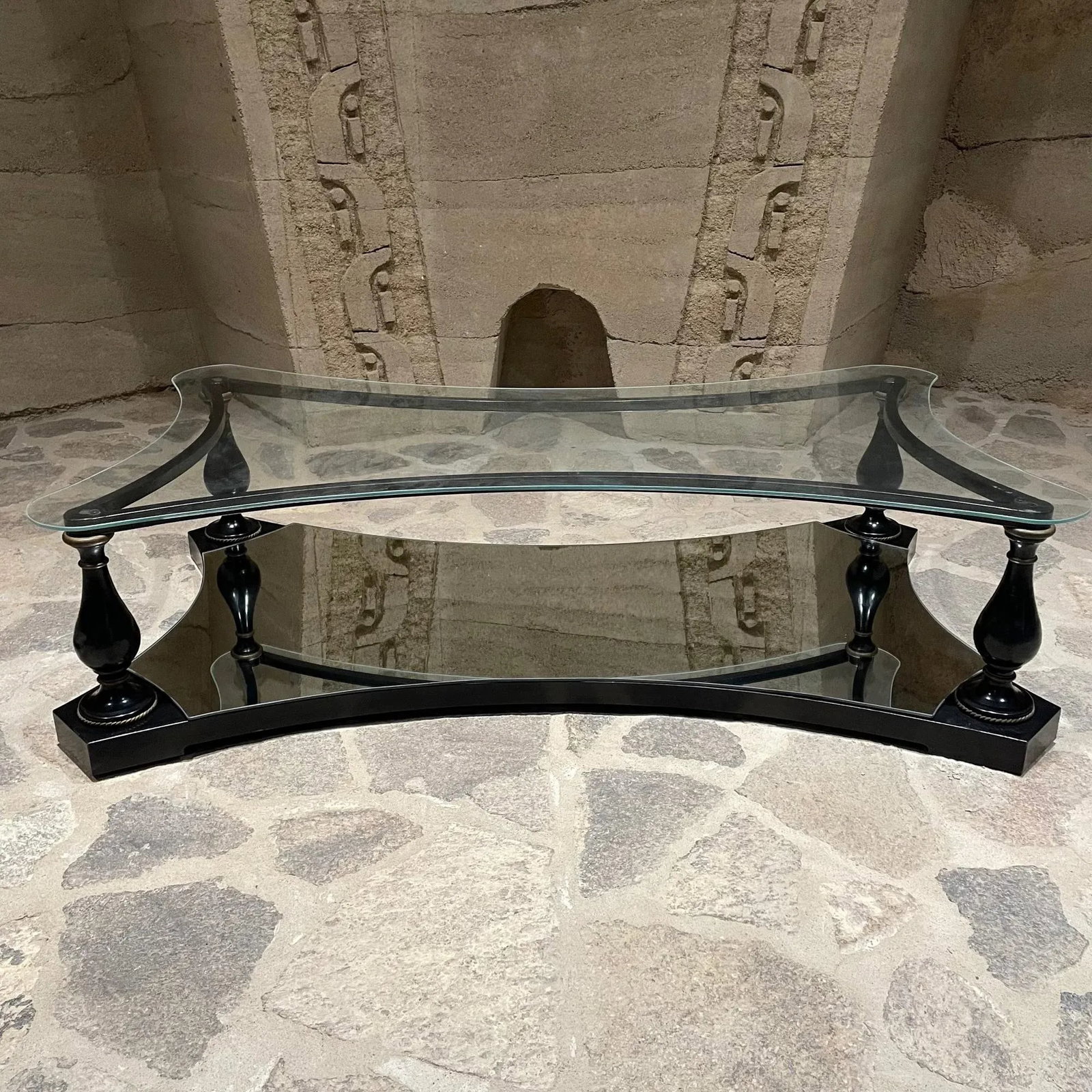 1960s Sculptural Coffee Table Glass Black Iron + Brass Arturo Pani - 9
