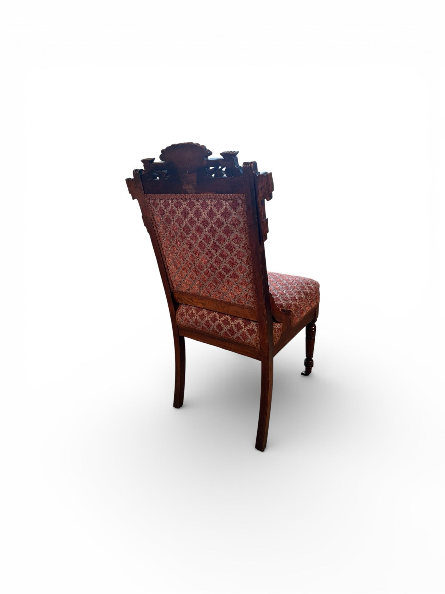 Set of Three 19th Century Eastlake Aesthetic Movement Walnut Parlor Chairs, Newly Upholstered - 9