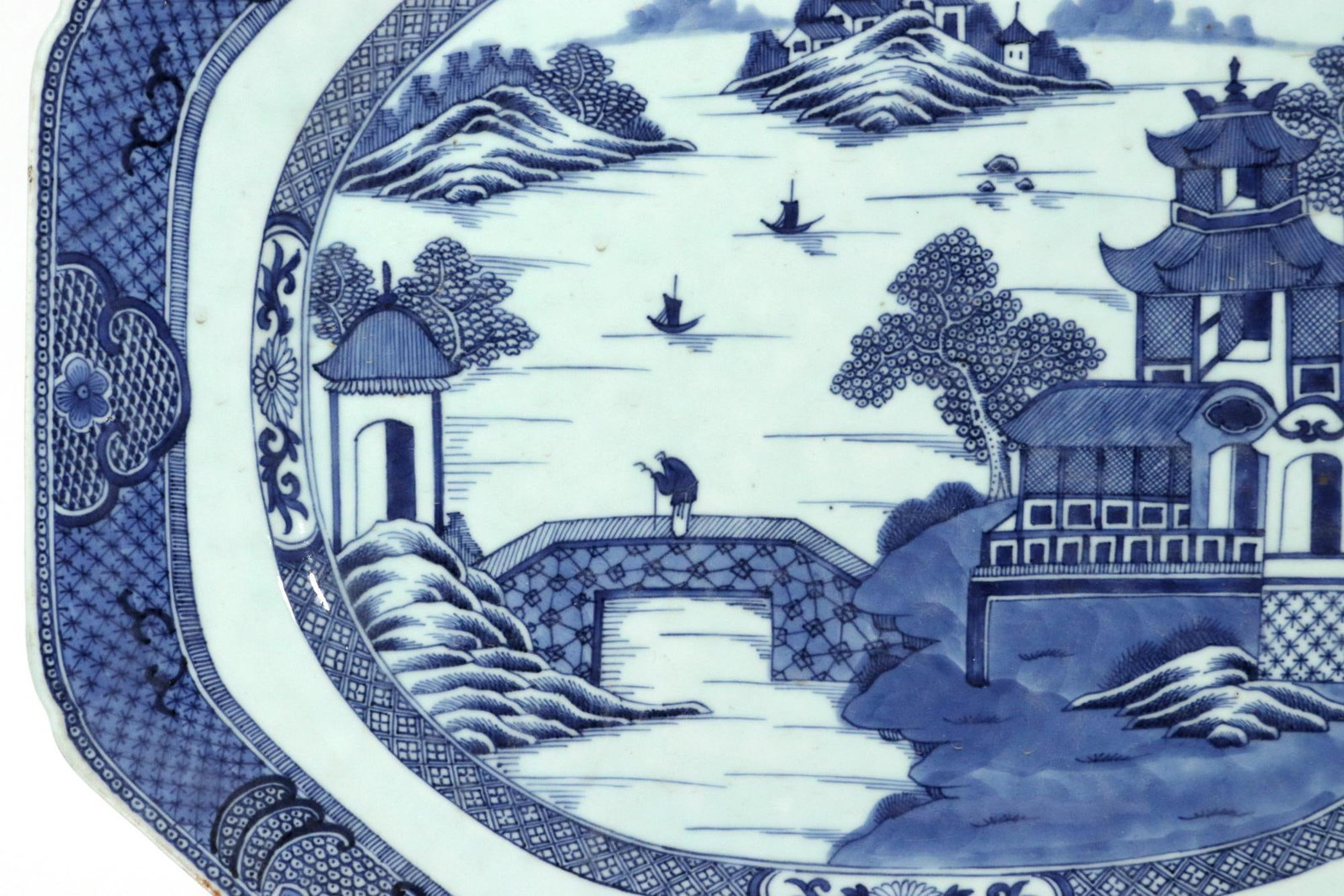 Chinese Export Porcelain Blue & White Canton Large Serving Dish - 2