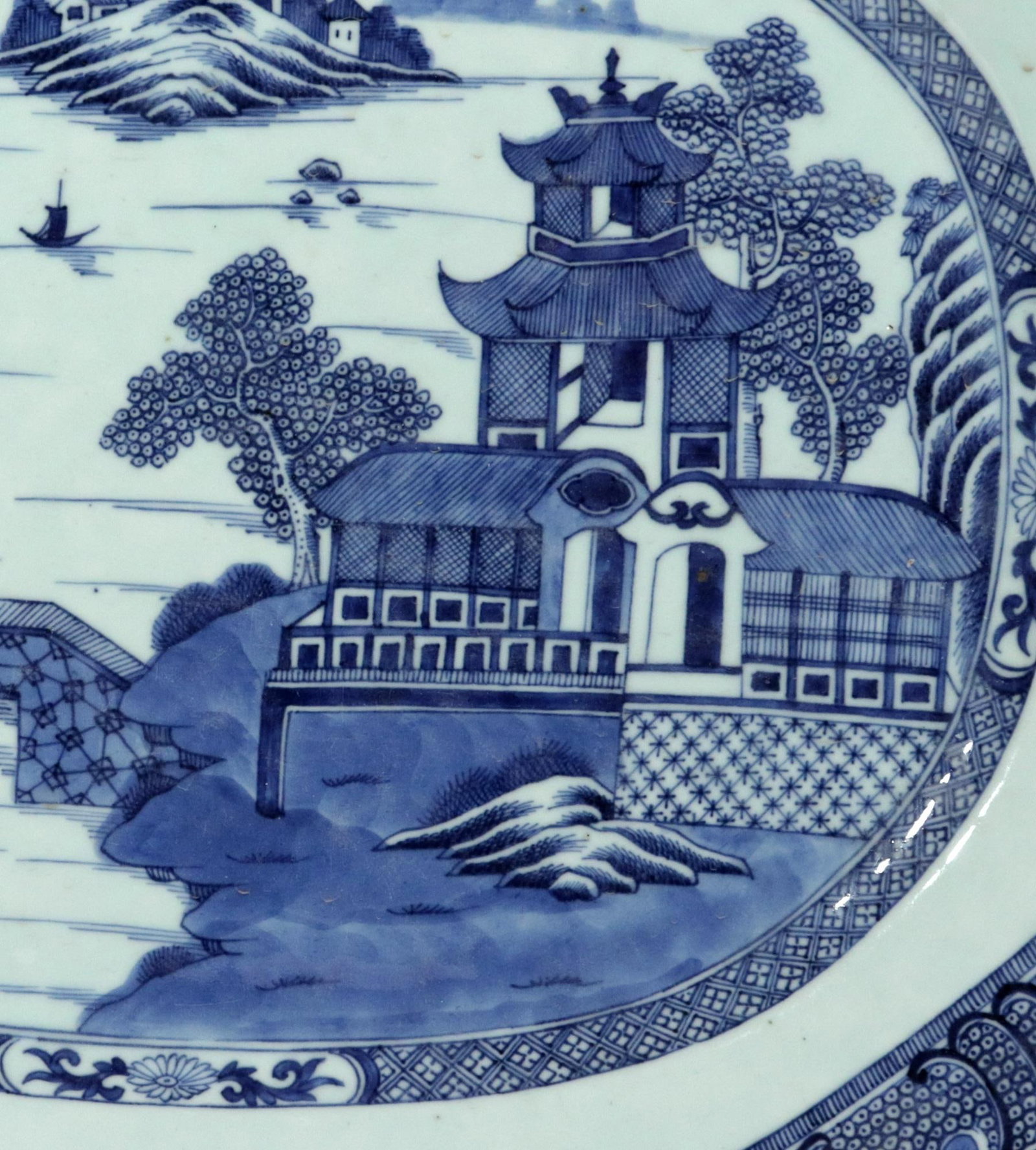 Chinese Export Porcelain Blue & White Canton Large Serving Dish - 6