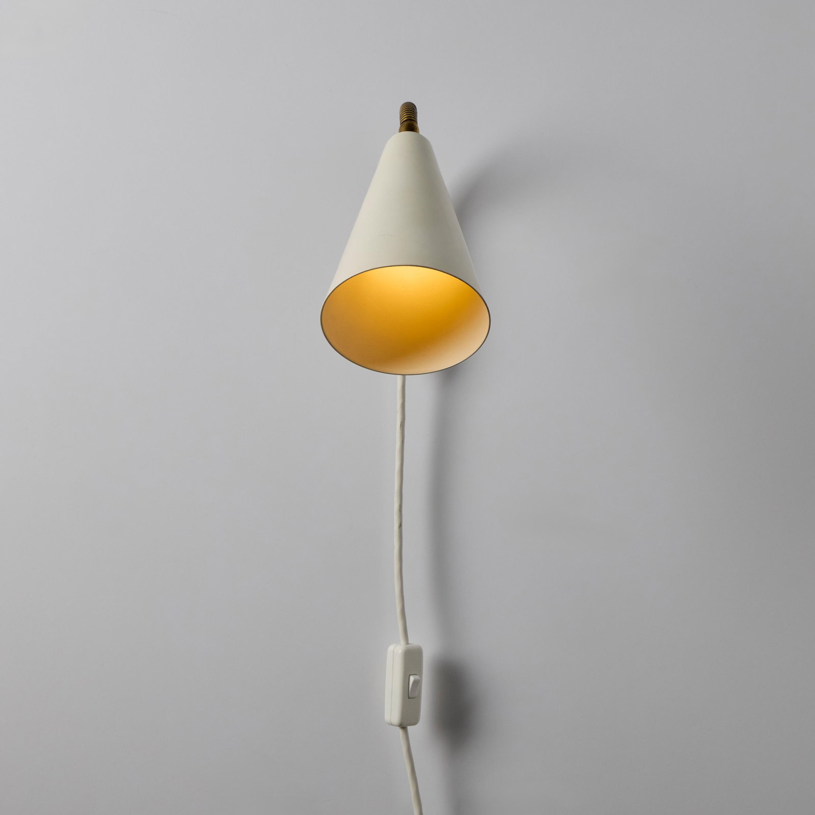 1960s Plug-in White Conical Brass & Metal Wall Lamps Attributed to Hans Agne Jakobsson - a Pair - 8