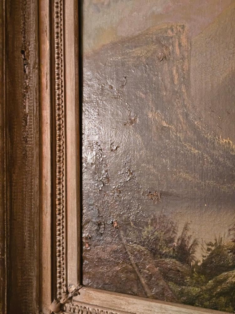 Large Antique Mountain Landscape Painting, Oil on Canvas, C. 1900, Antique Frame - 14