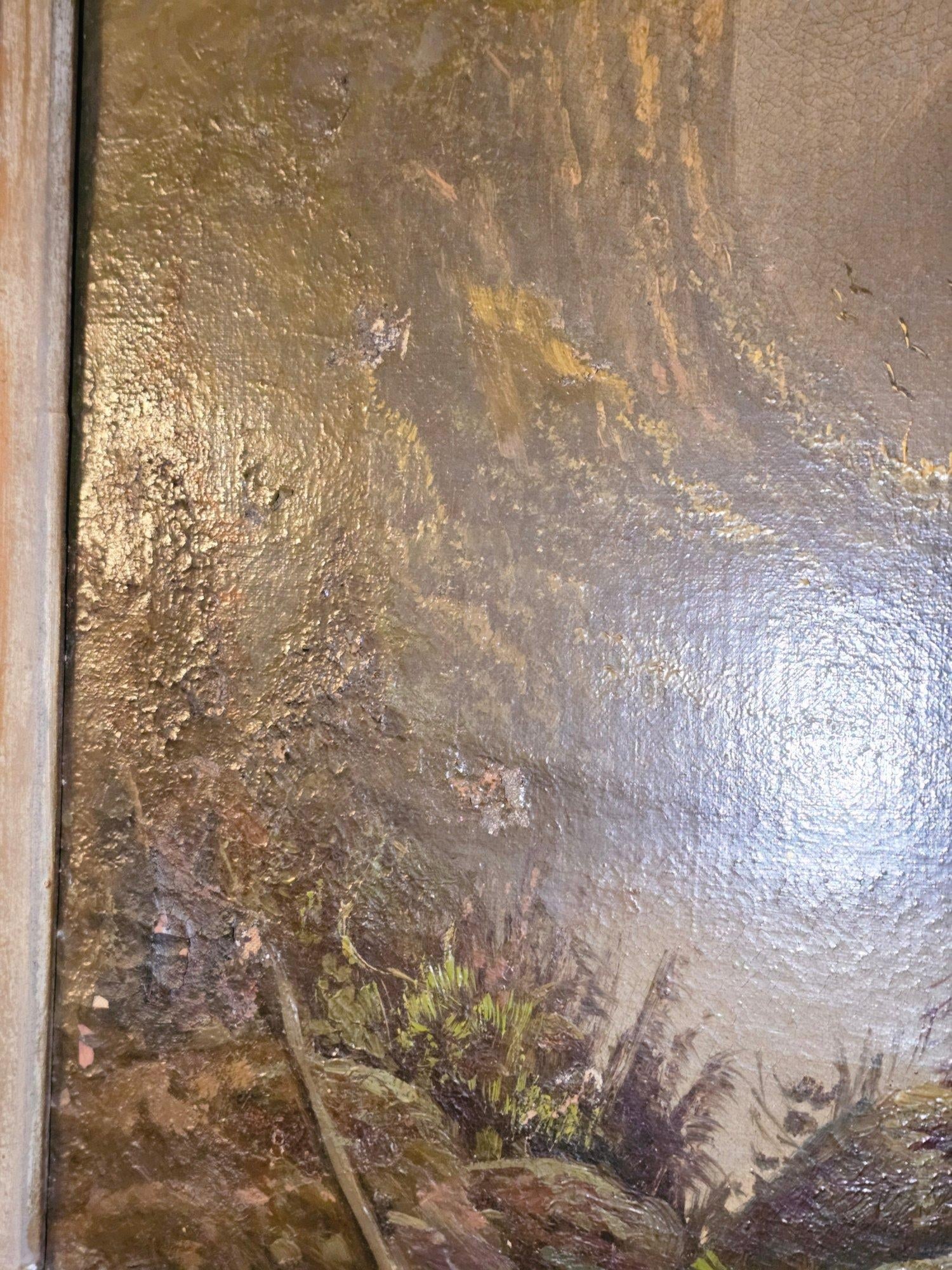 Large Antique Mountain Landscape Painting, Oil on Canvas, C. 1900, Antique Frame - 4