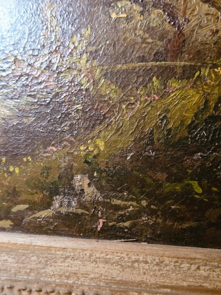 Large Antique Mountain Landscape Painting, Oil on Canvas, C. 1900, Antique Frame - 8