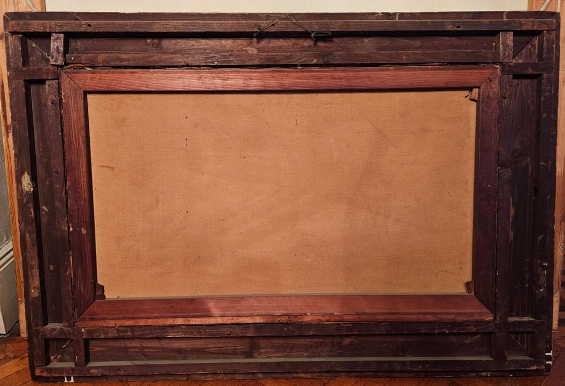 Large Antique Mountain Landscape Painting, Oil on Canvas, C. 1900, Antique Frame - 9