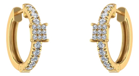 10K Yellow Gold Womens Round Diamond Small Huggies Earrings 5/8 Cttw, A Pair: This 10K Yellow Gold Womens Round Diamond Small Huggies Earrings 5/8 Cttw is a refined diamond ring crafted in premium white gold and set with natural diamonds. Designed for engagements, anniversaries