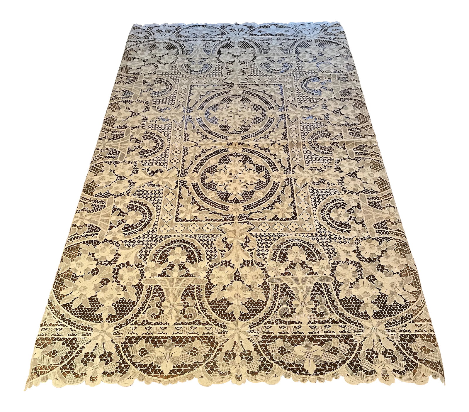 Vintage French Lace Tablecloth: This is an absolutely stunning Vintage French table cloth. The more you look at it the more it reveals. A must-have for your elegant table. Condition: Alterations: Original Condition Unaltered Imperfe