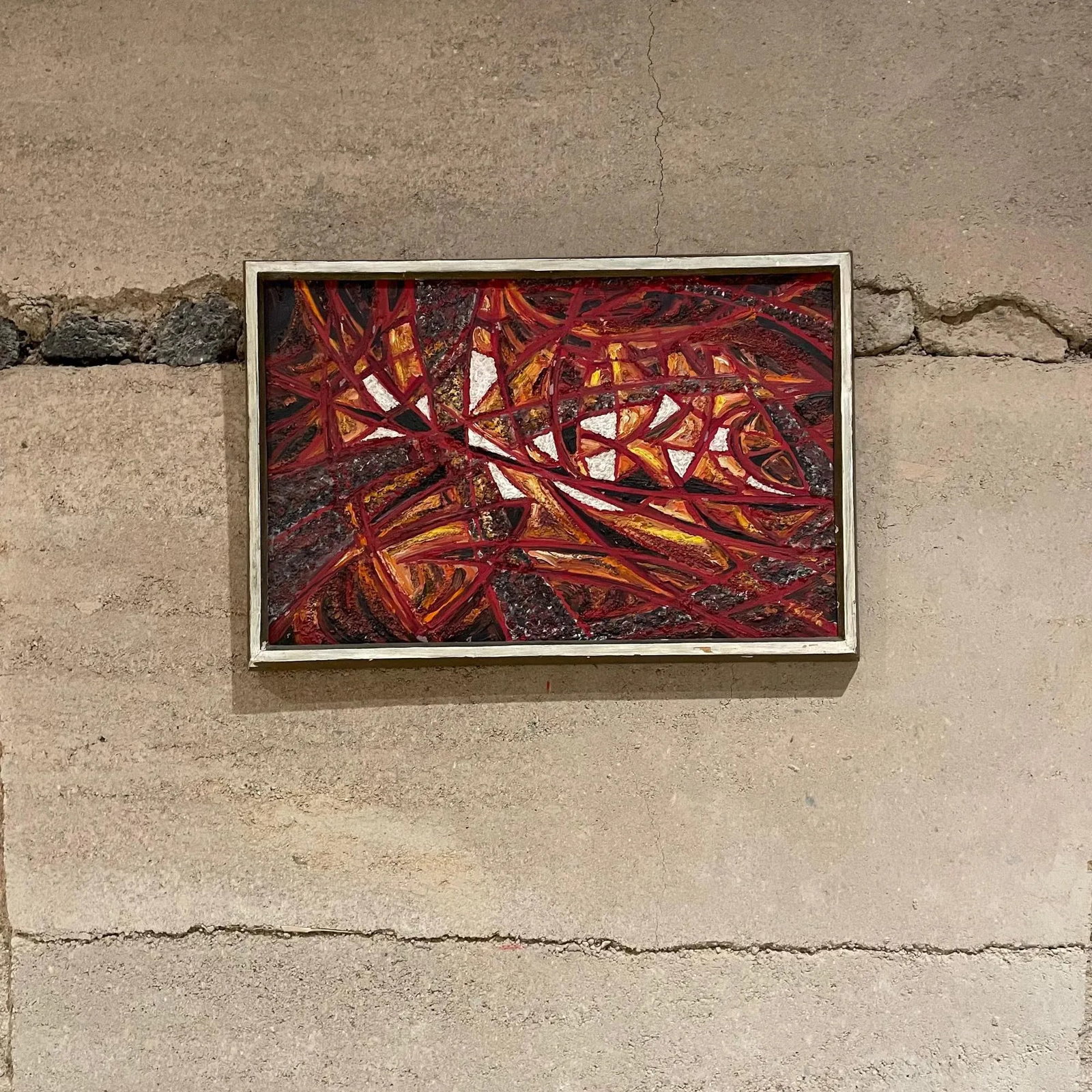 Modern Abstract Oil Painting, Fire Red, Signed, 1966, 19x13 in Mid-Century - 10