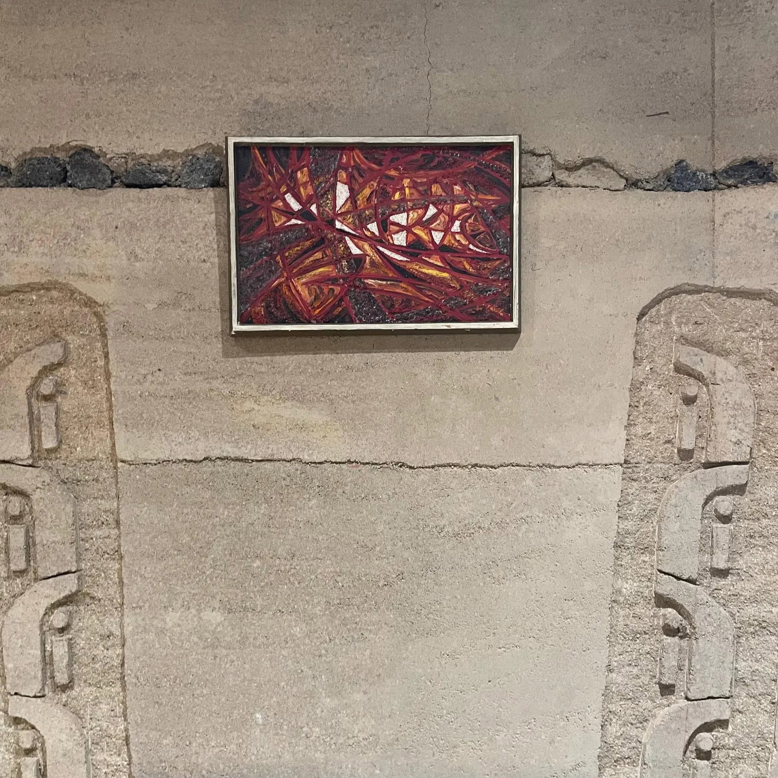 Modern Abstract Oil Painting, Fire Red, Signed, 1966, 19x13 in Mid-Century - 2