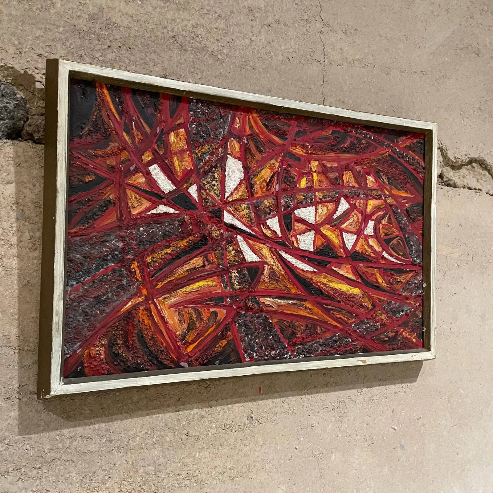 Modern Abstract Oil Painting, Fire Red, Signed, 1966, 19x13 in Mid-Century - 4