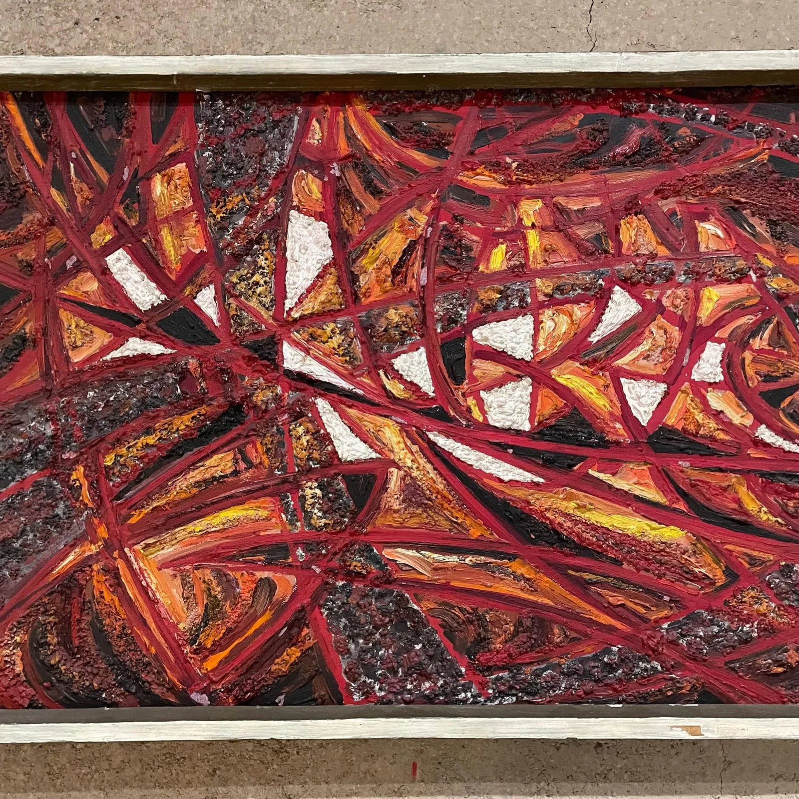 Modern Abstract Oil Painting, Fire Red, Signed, 1966, 19x13 in Mid-Century - 7