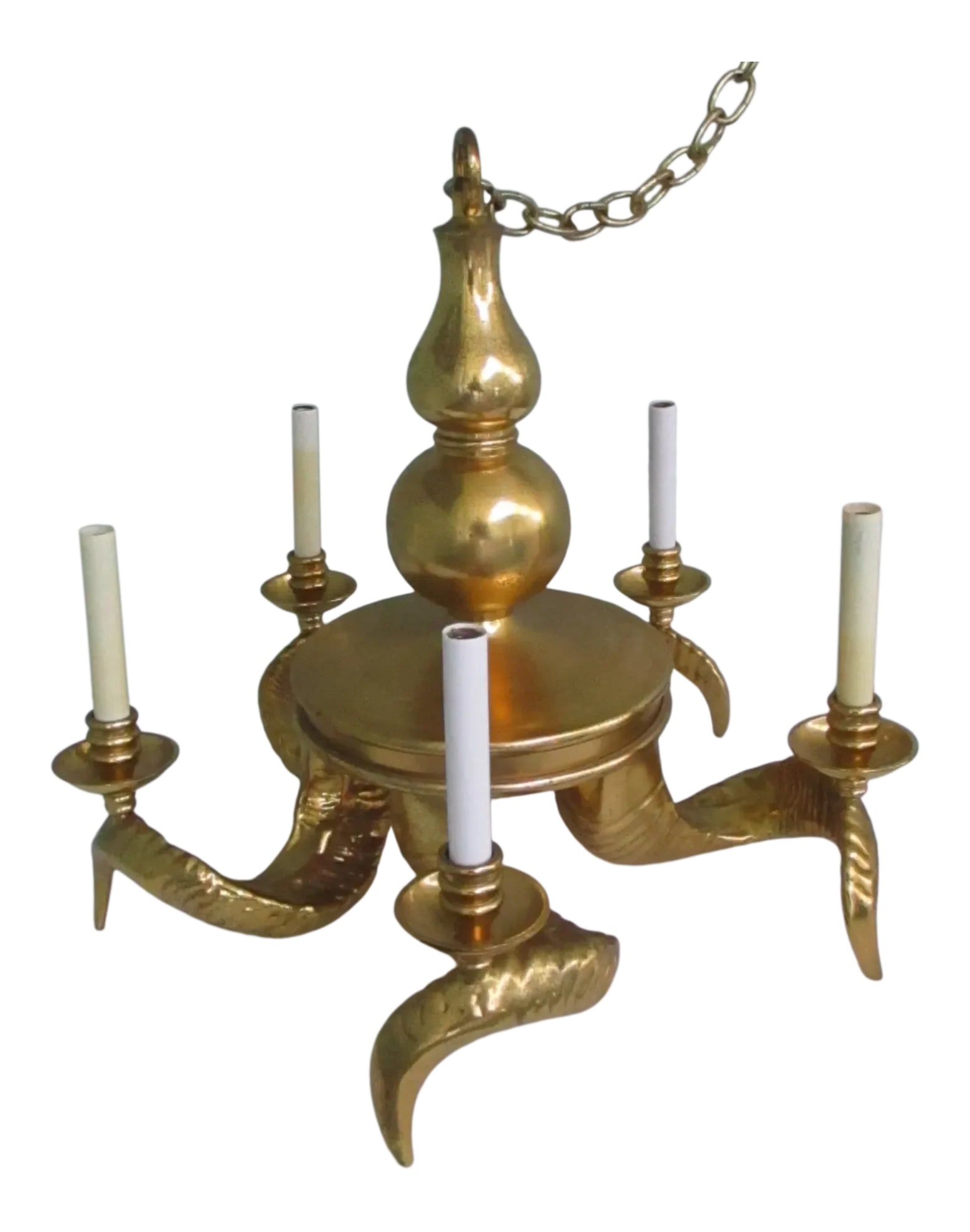 1950s Chapman Hollywood Regency Five Light Ram Horn Bronze Chandelier (1 of 10)
